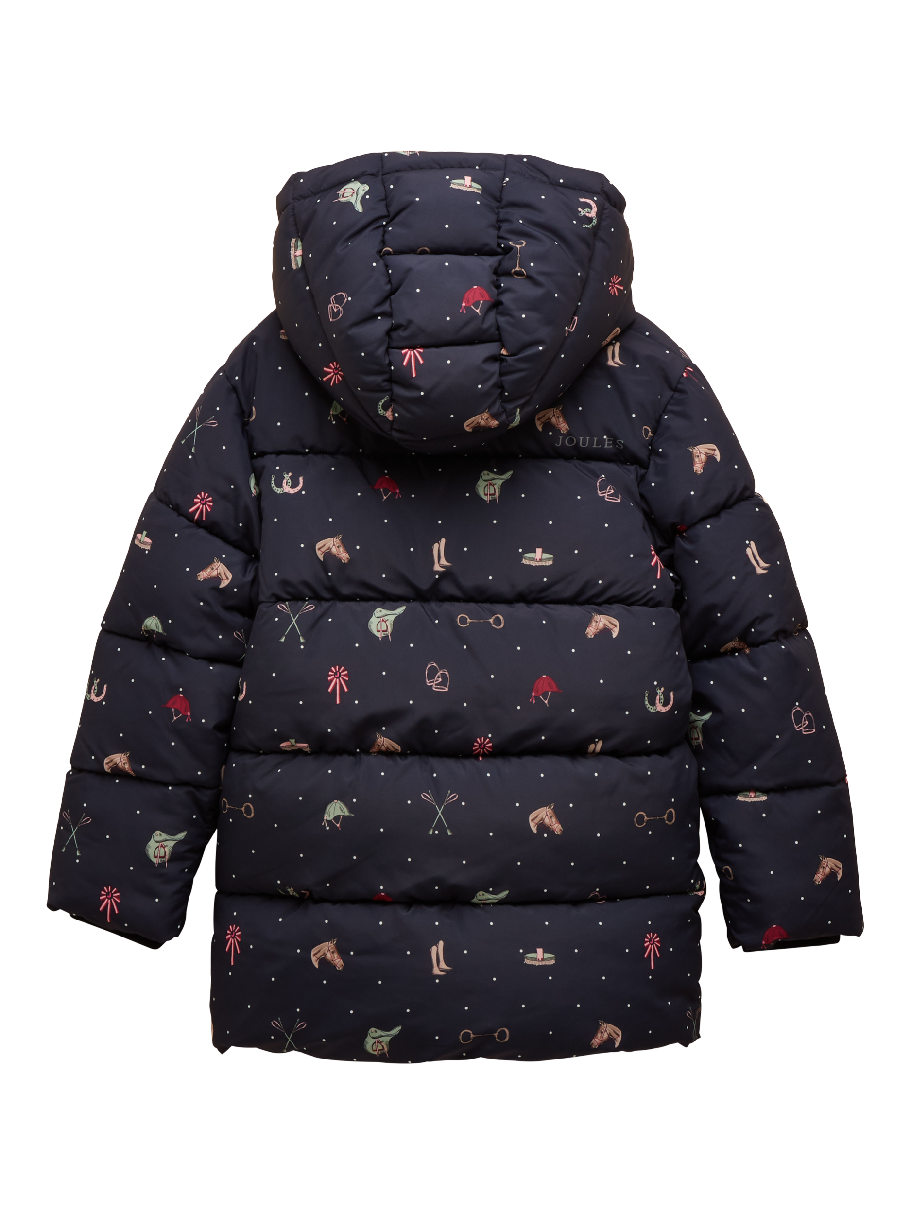 Product image 4 of 4, which shows Joules Kids' Padded Horse Print Jacket, Navy/Multi, 1-2 years