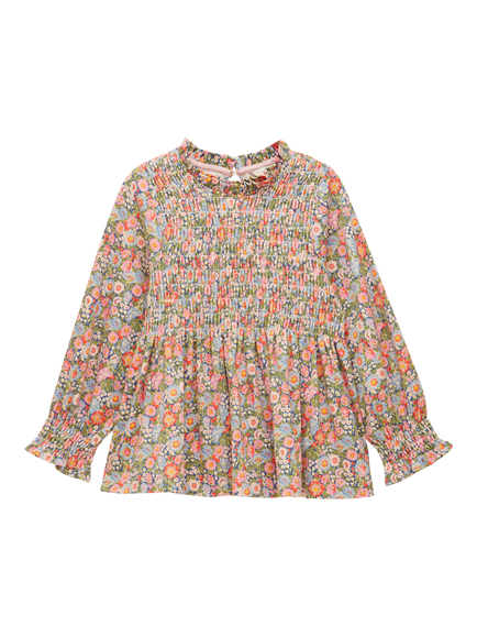Joules Kids' Cotton Shirred Ditsy Print Top, Multi, Multi