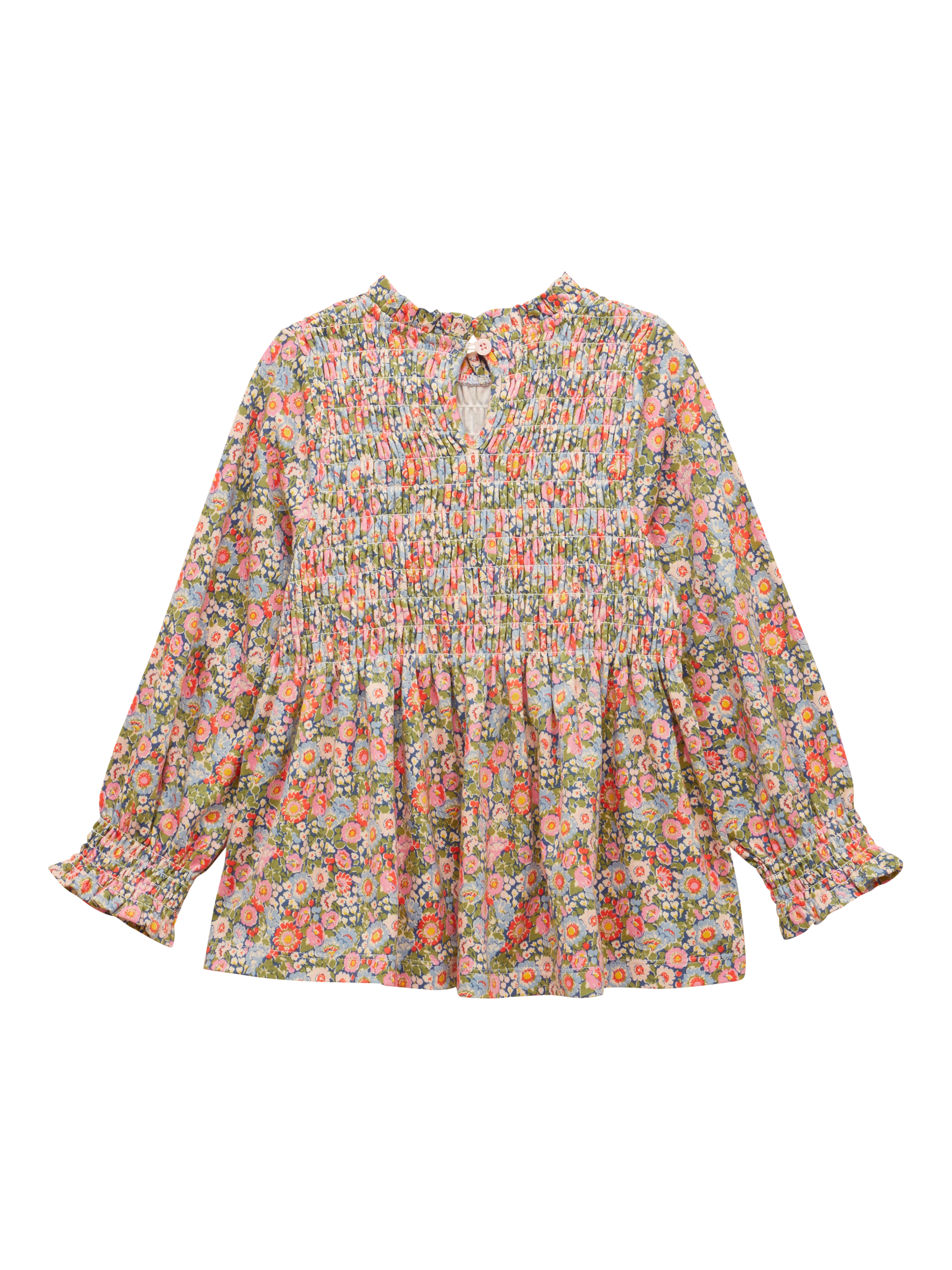 Product image 2 of 5, which shows Joules Kids' Cotton Shirred Ditsy Print Top, Multi, 2-3 years