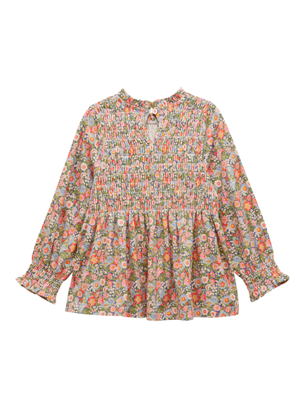 Joules Kids' Cotton Shirred Ditsy Print Top, Multi - view 2, Multi
