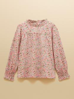 Joules Kids' Cotton Long Sleeve Floral Top, Red, Red