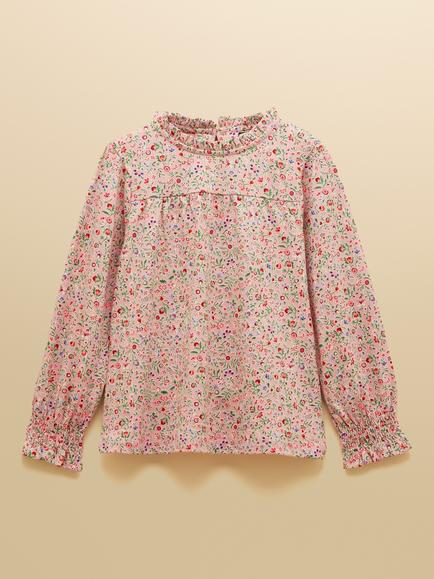 Joules Kids' Cotton Long Sleeve Floral Top, Red, Red