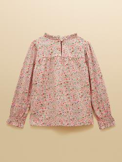 Joules Kids' Cotton Long Sleeve Floral Top, Red - view 2, Red