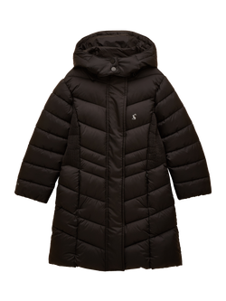 Joules Kids' Pembury Longline Puffer Coat, Black, Black