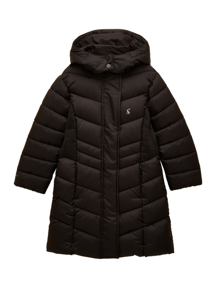 Joules Kids' Pembury Longline Puffer Coat, Black, Black