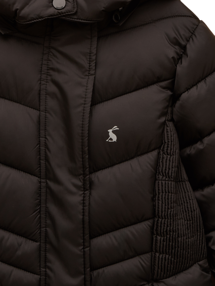 Joules Kids' Pembury Longline Puffer Coat, Black - view 2, Black