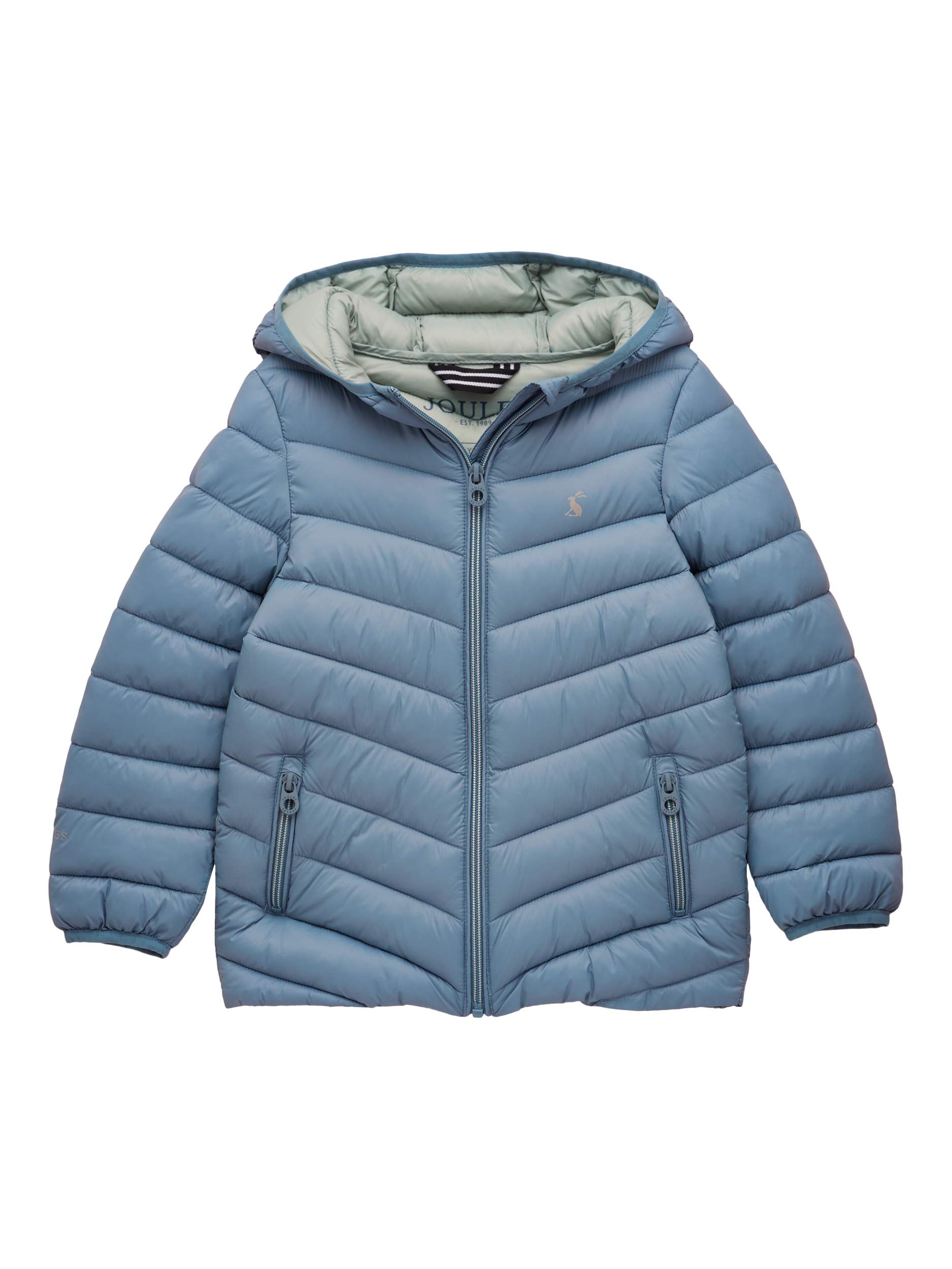 Product image 1 of 5, which shows Joules Kids' Carin Puffer Coat, Blue, 1-2 years