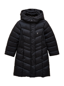 Joules Kids' Pembury Longline Puffer Coat, Black, Navy