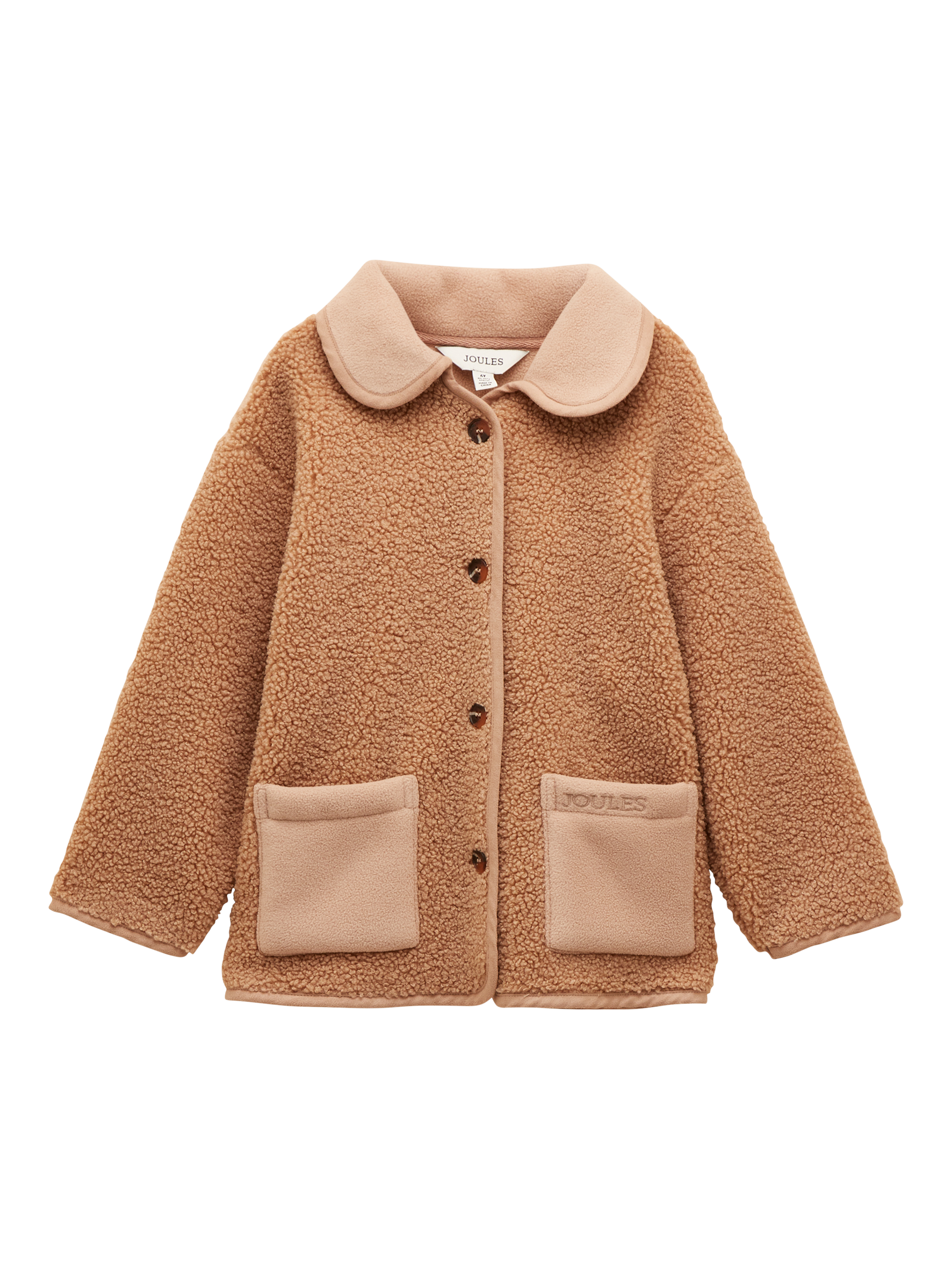 Product image 1 of 4, which shows Joules Kids' Fleece Collared Jacket, Stone, 1-2 years