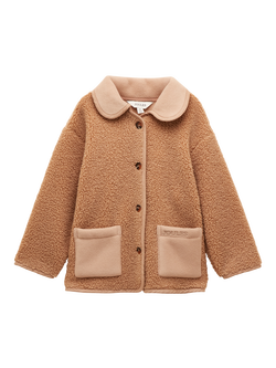Joules Kids' Fleece Collared Jacket, Stone, Stone