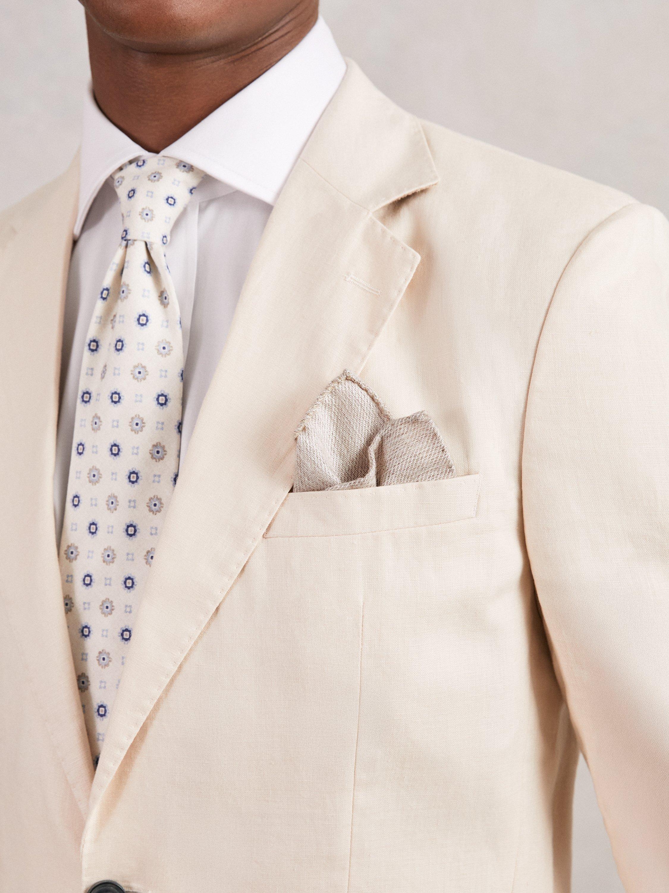 Product image 2 of 4, which shows Reiss Dario Wool & Silk Blend Textured Pocket Square, Oatmeal