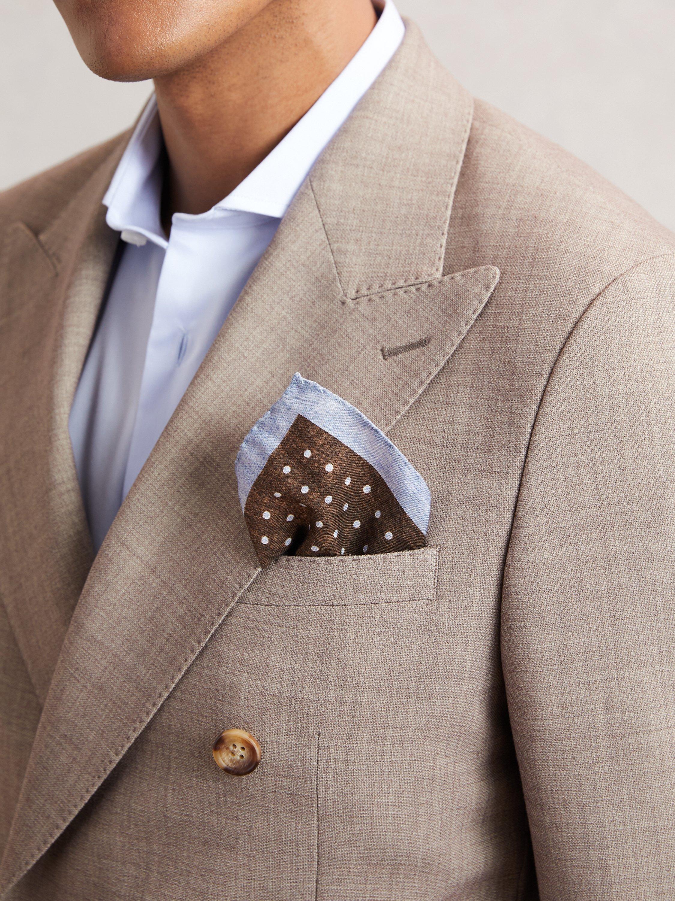 Product image 2 of 4, which shows Reiss Lucio Wool Blend Polka Dot Pocket Square, Chocolate Brown