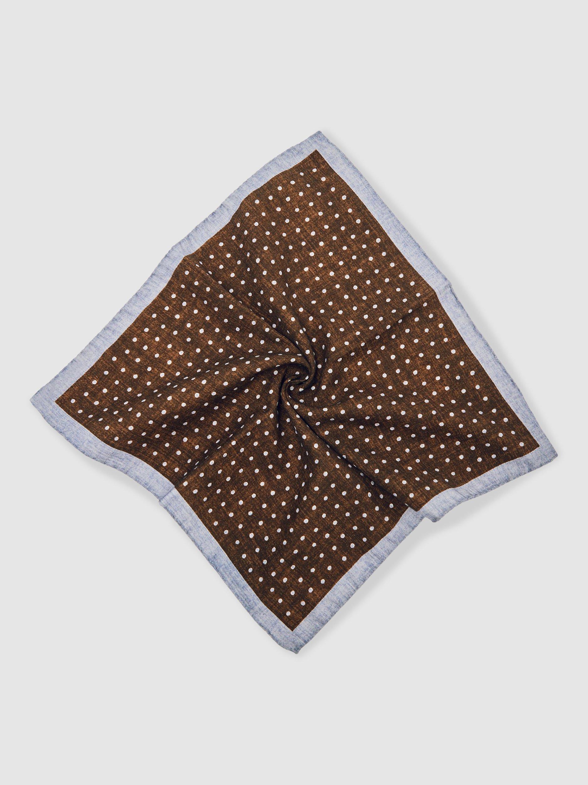 Product image 3 of 4, which shows Reiss Lucio Wool Blend Polka Dot Pocket Square, Chocolate Brown