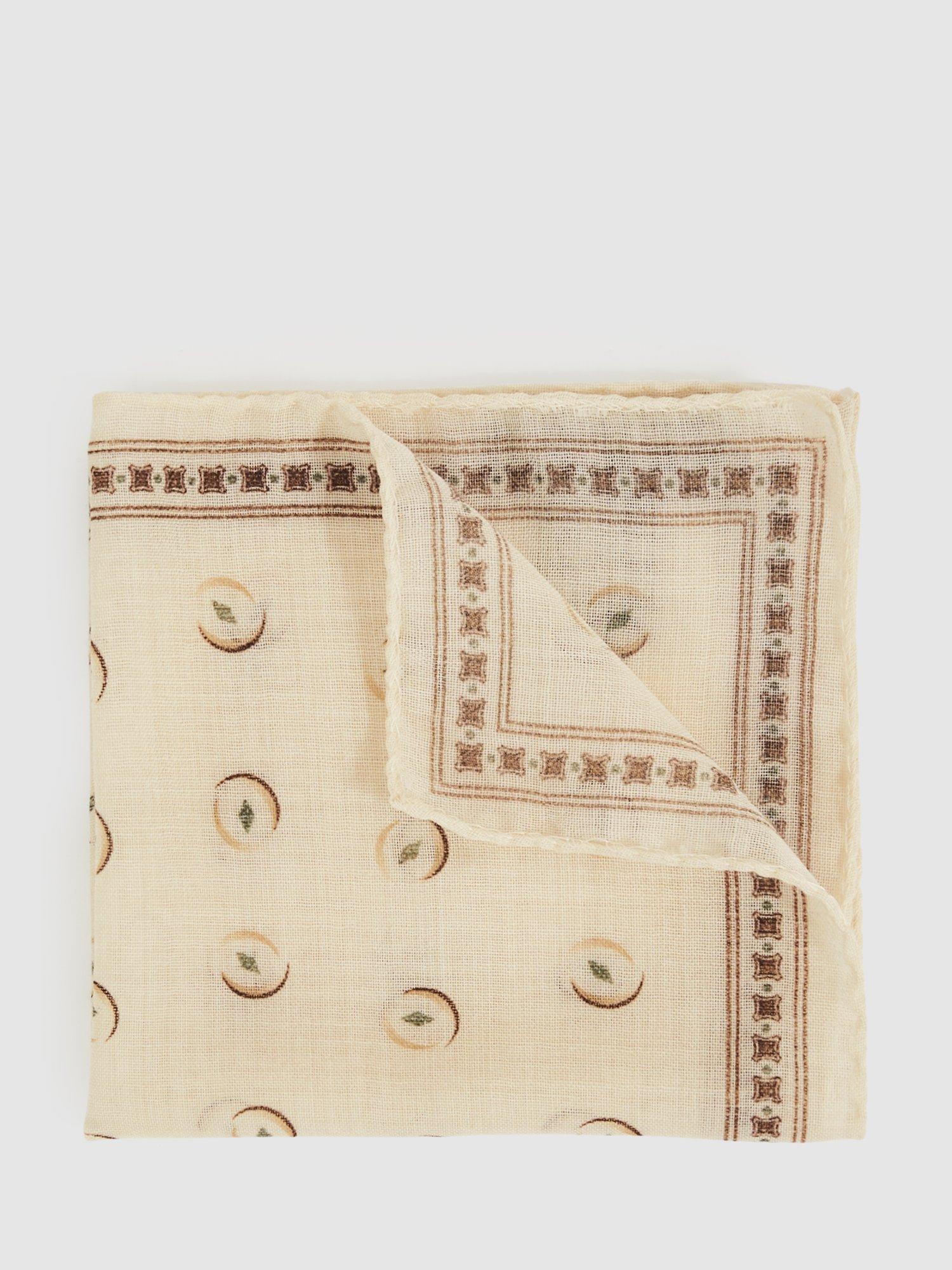 Product image 1 of 3, which shows Reiss Ernesto Wool Motif Print Pocket Square, Off White