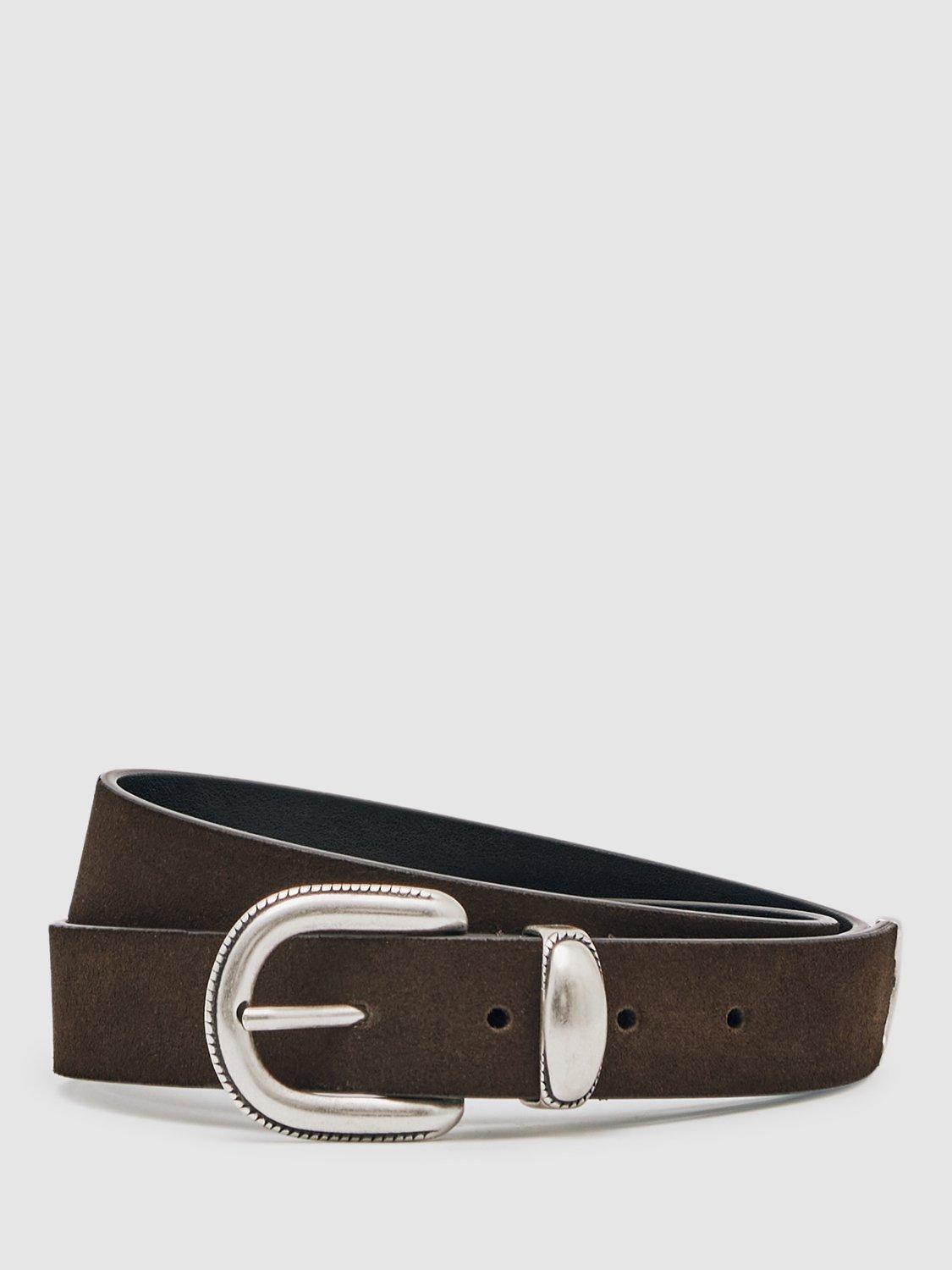 Reiss Austin Suede Western-Style Belt, Dark Brown