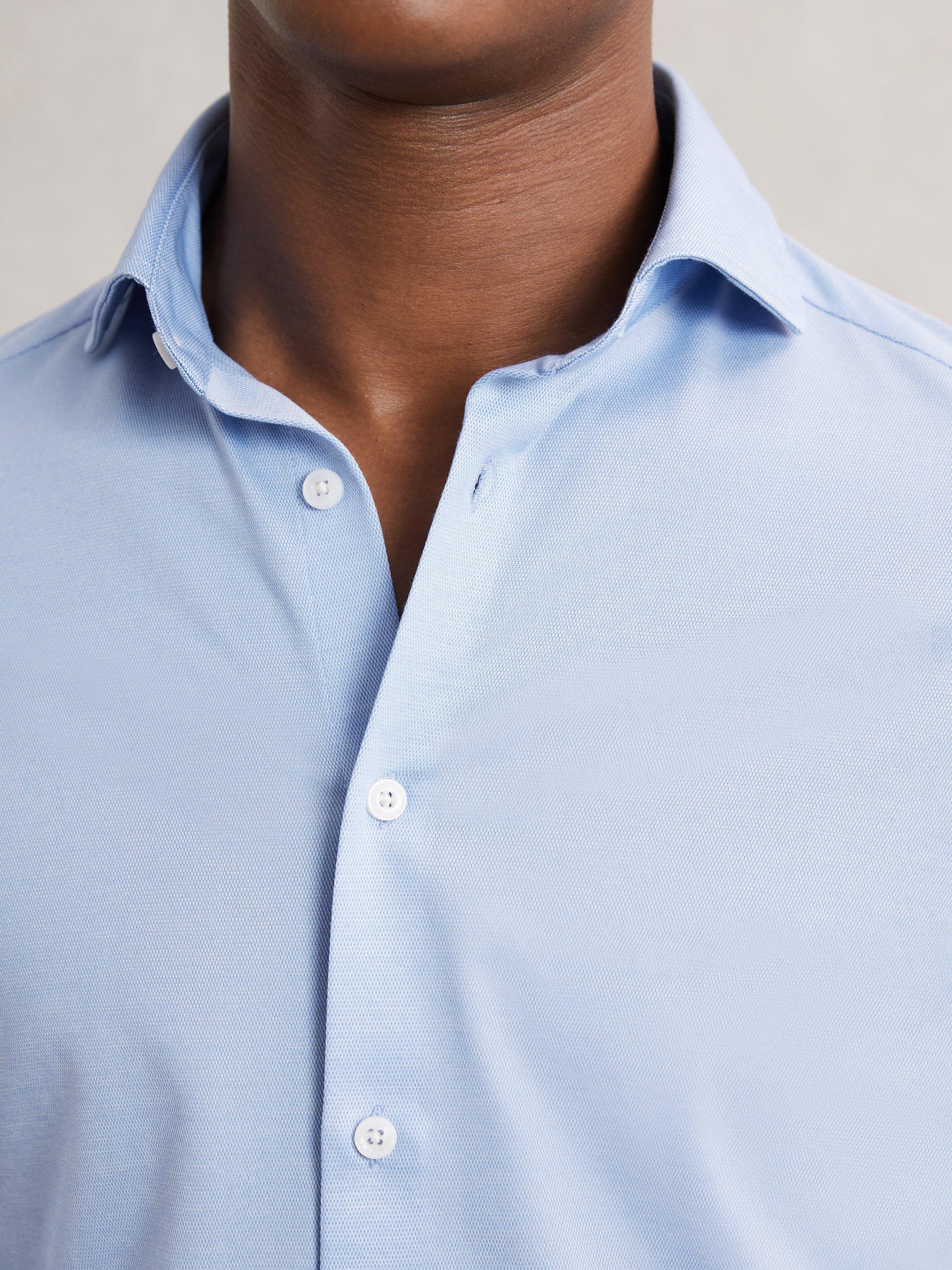 Product image 4 of 5, which shows Reiss Nate Jersey Cutaway Collar Shirt, Soft Blue, XL