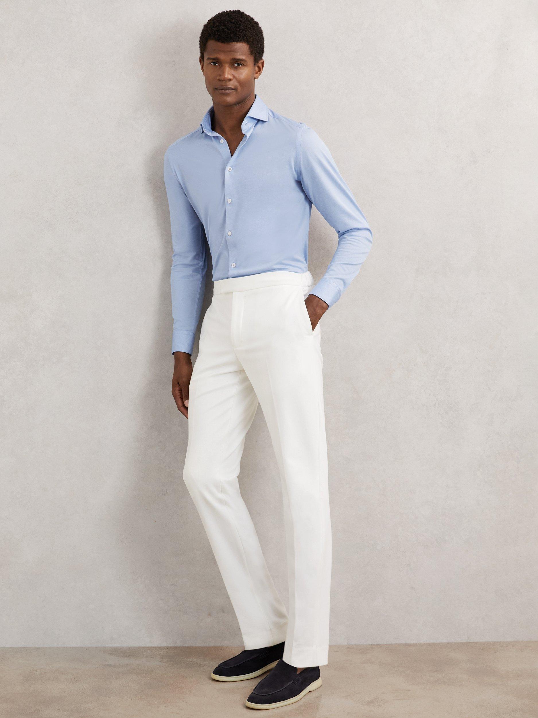 Product image 5 of 5, which shows Reiss Nate Jersey Cutaway Collar Shirt, Soft Blue, XL