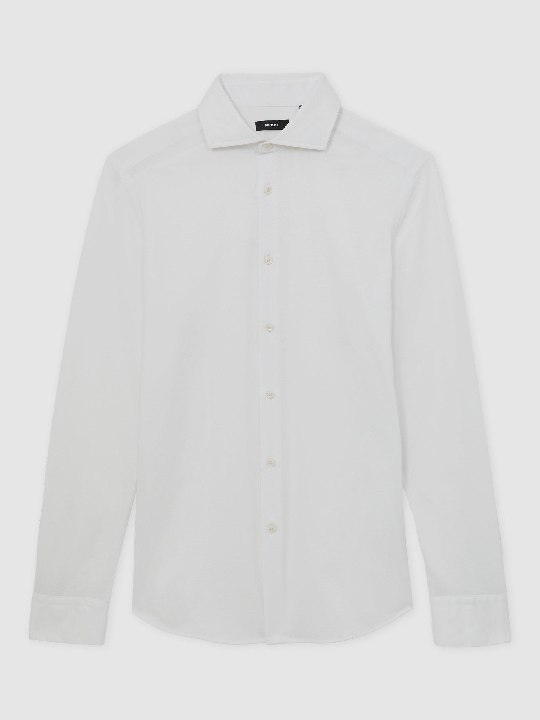 Product image 3 of 5, which shows Reiss Nate Jersey Cutaway Collar Shirt, White, XS