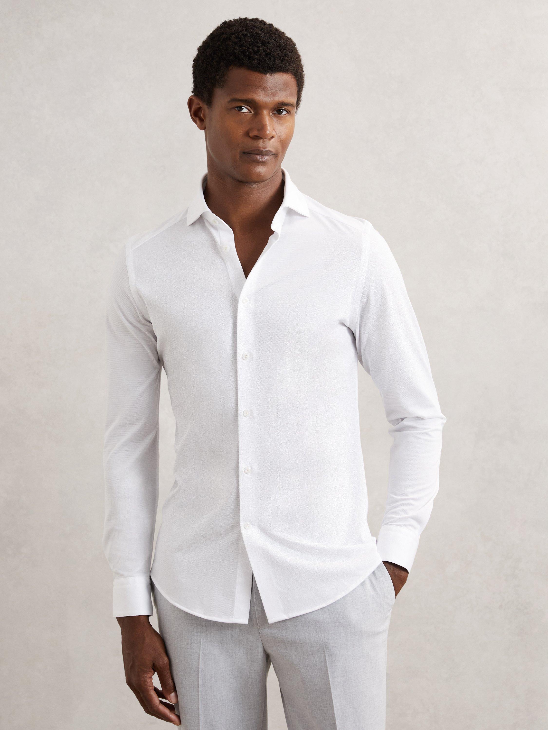 Product image 4 of 5, which shows Reiss Nate Jersey Cutaway Collar Shirt, White, XS