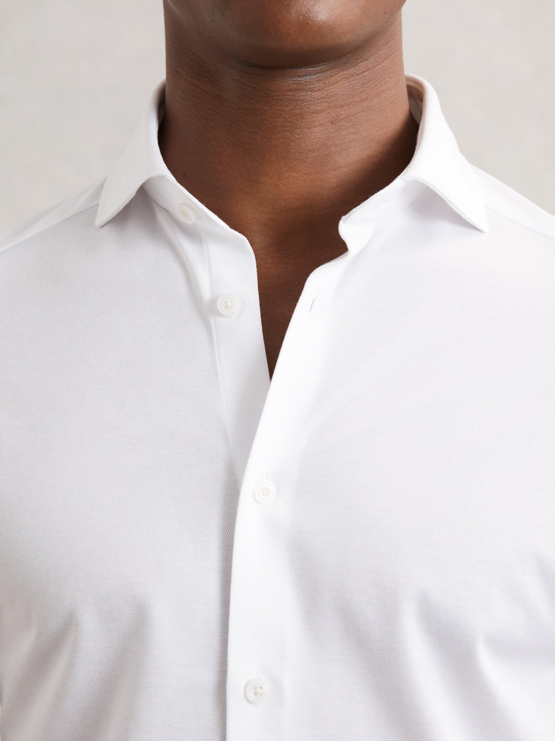 Product image 5 of 5, which shows Reiss Nate Jersey Cutaway Collar Shirt, White, XS