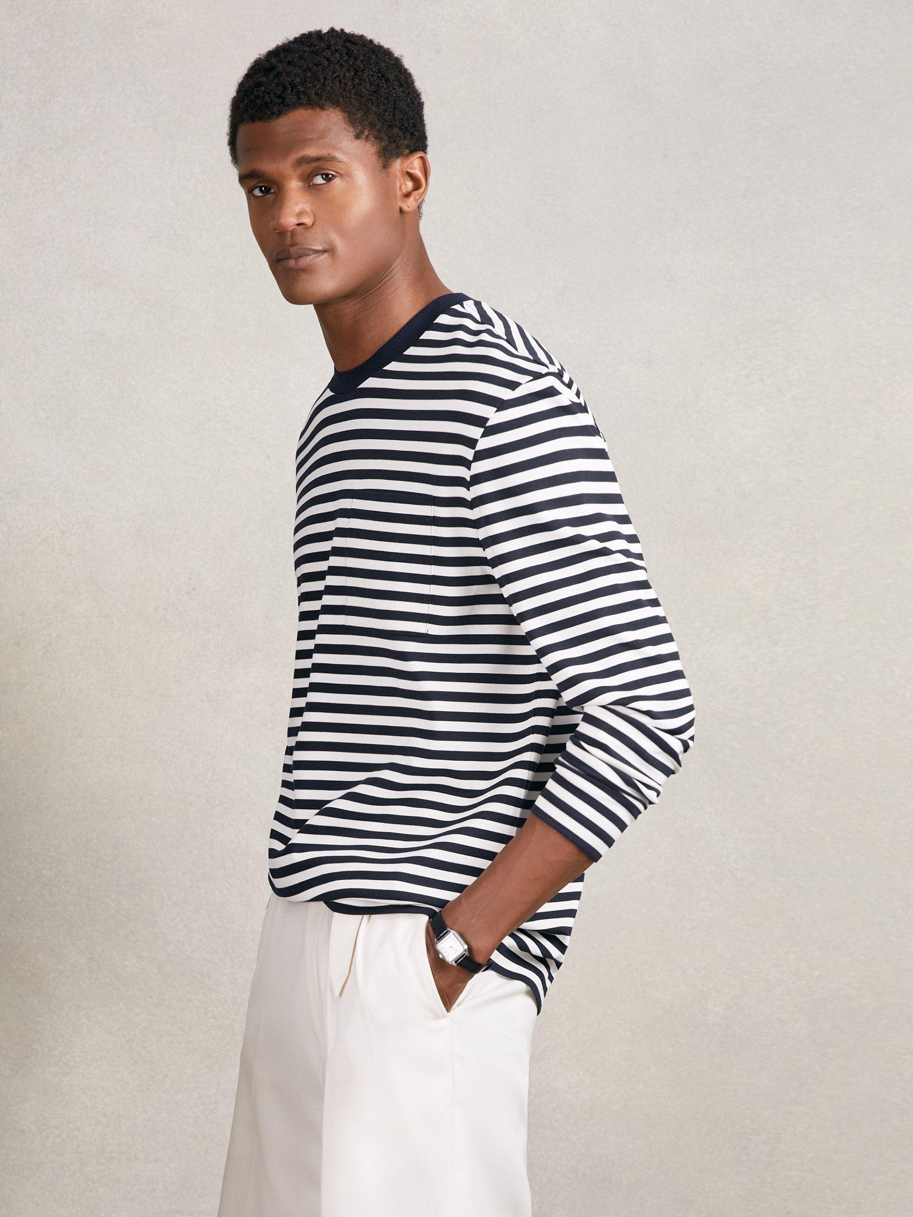 Product image 1 of 4, which shows Reiss Kenny Stripe T-Shirt, Navy/White, S