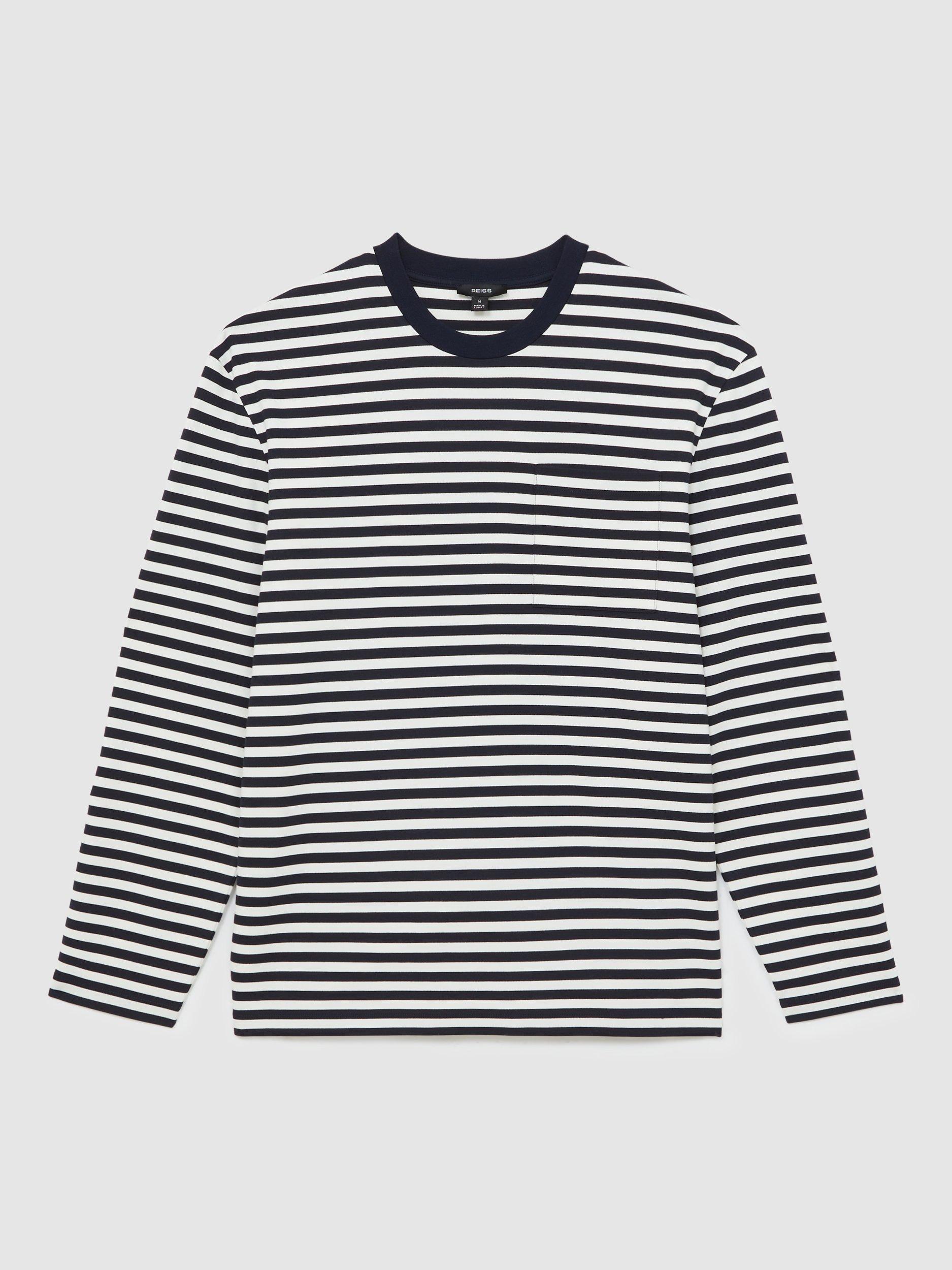 Product image 2 of 4, which shows Reiss Kenny Stripe T-Shirt, Navy/White, S