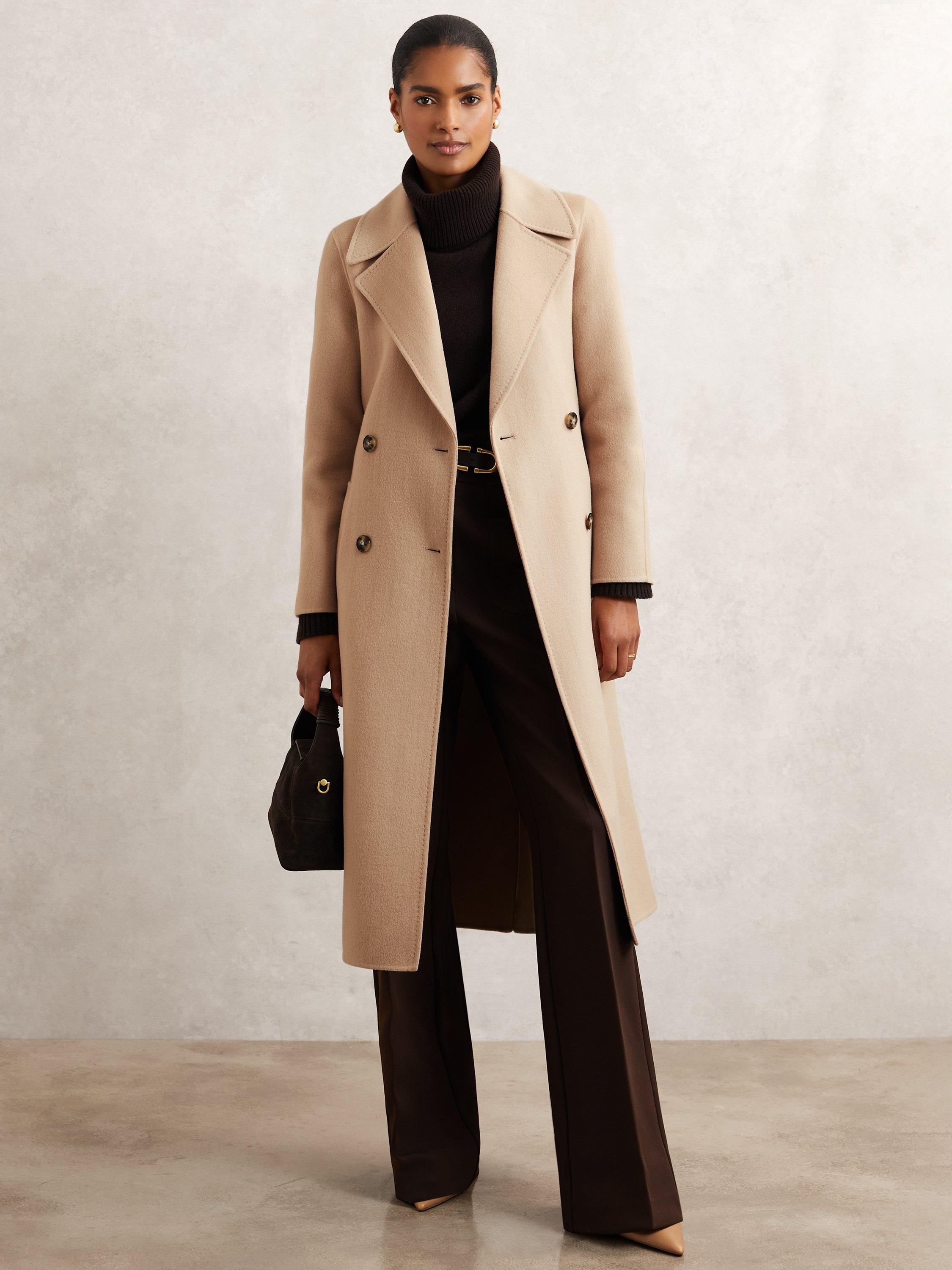 Product image 1 of 5, which shows Reiss Rene Blind Seam Wool Rich Coat, Neutral, 6