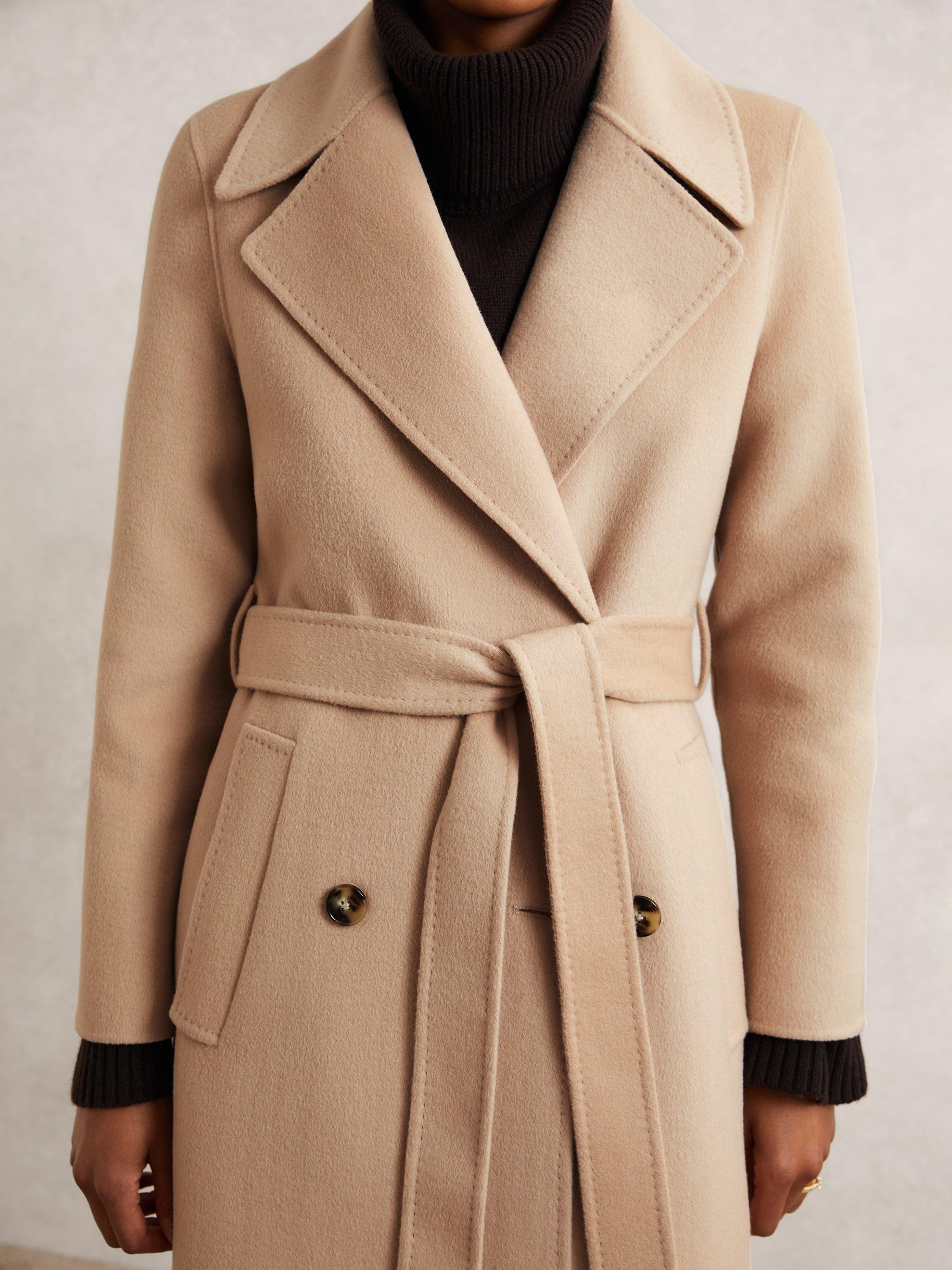 Product image 4 of 5, which shows Reiss Rene Blind Seam Wool Rich Coat, Neutral, 6