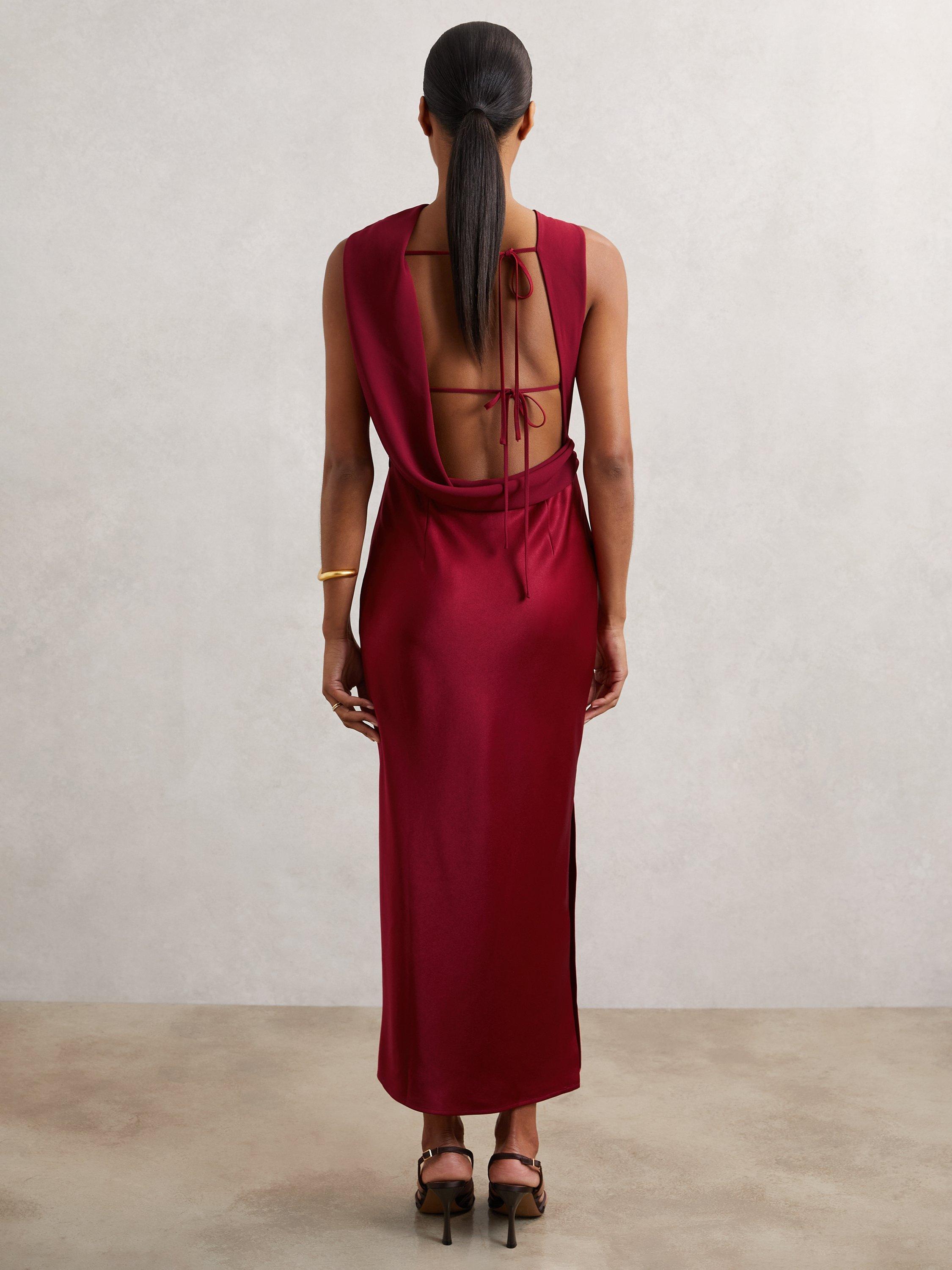 Product image 2 of 5, which shows Reiss Alula Tie Back Midi Dress, Red, 10