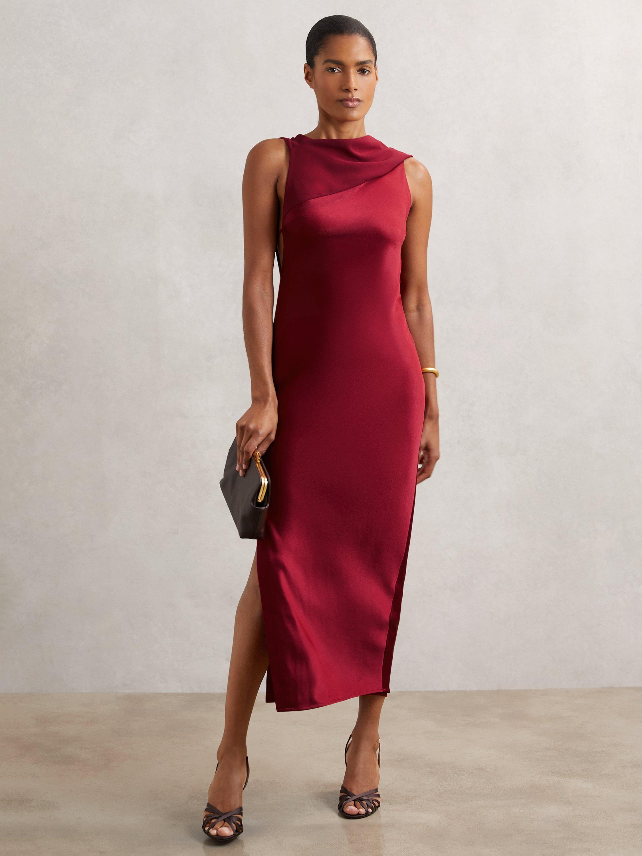 Product image 4 of 5, which shows Reiss Alula Tie Back Midi Dress, Red, 10