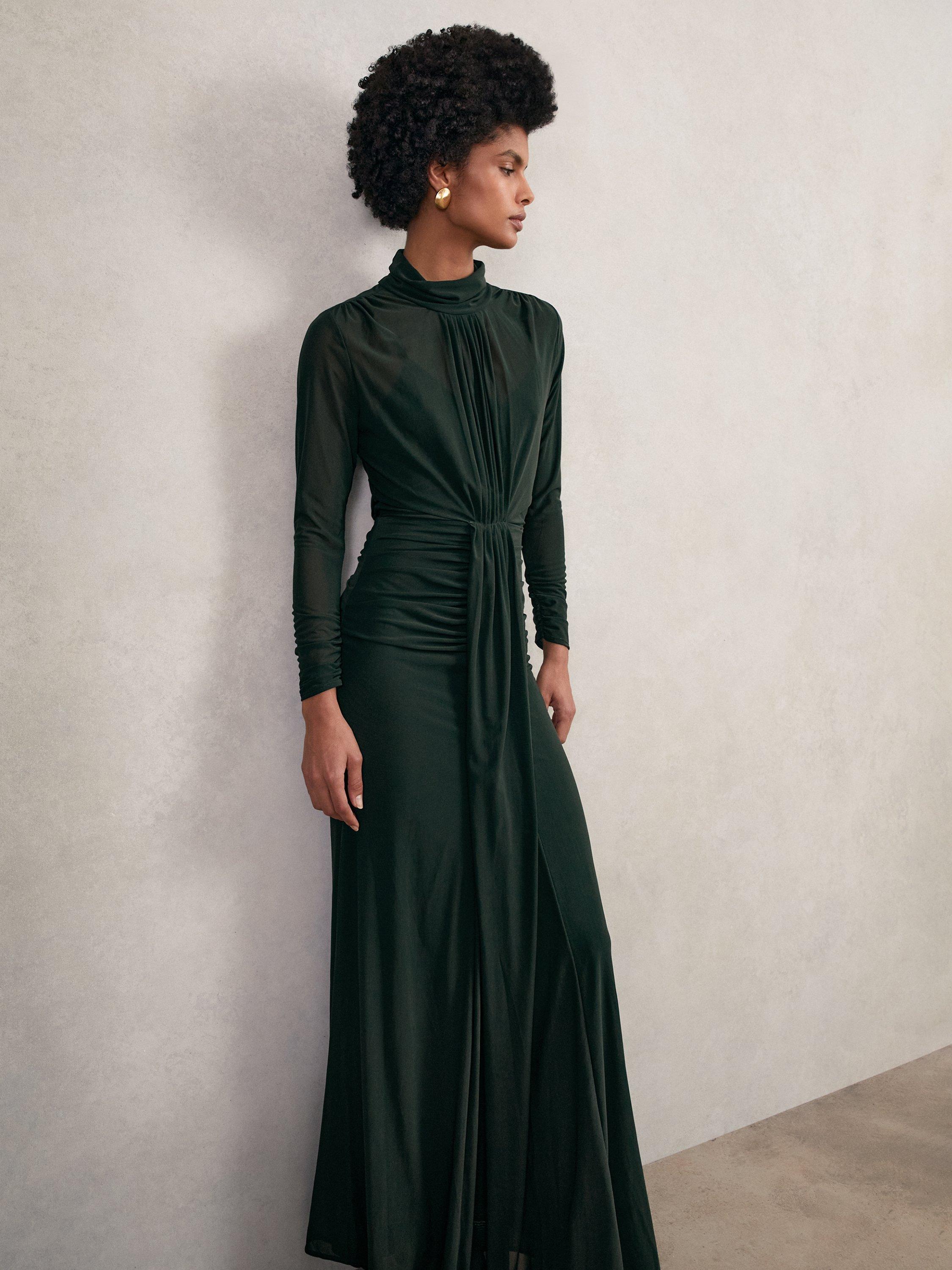 Product image 1 of 5, which shows Reiss Dannie Ruched Maxi Dress, Dark Green, 6