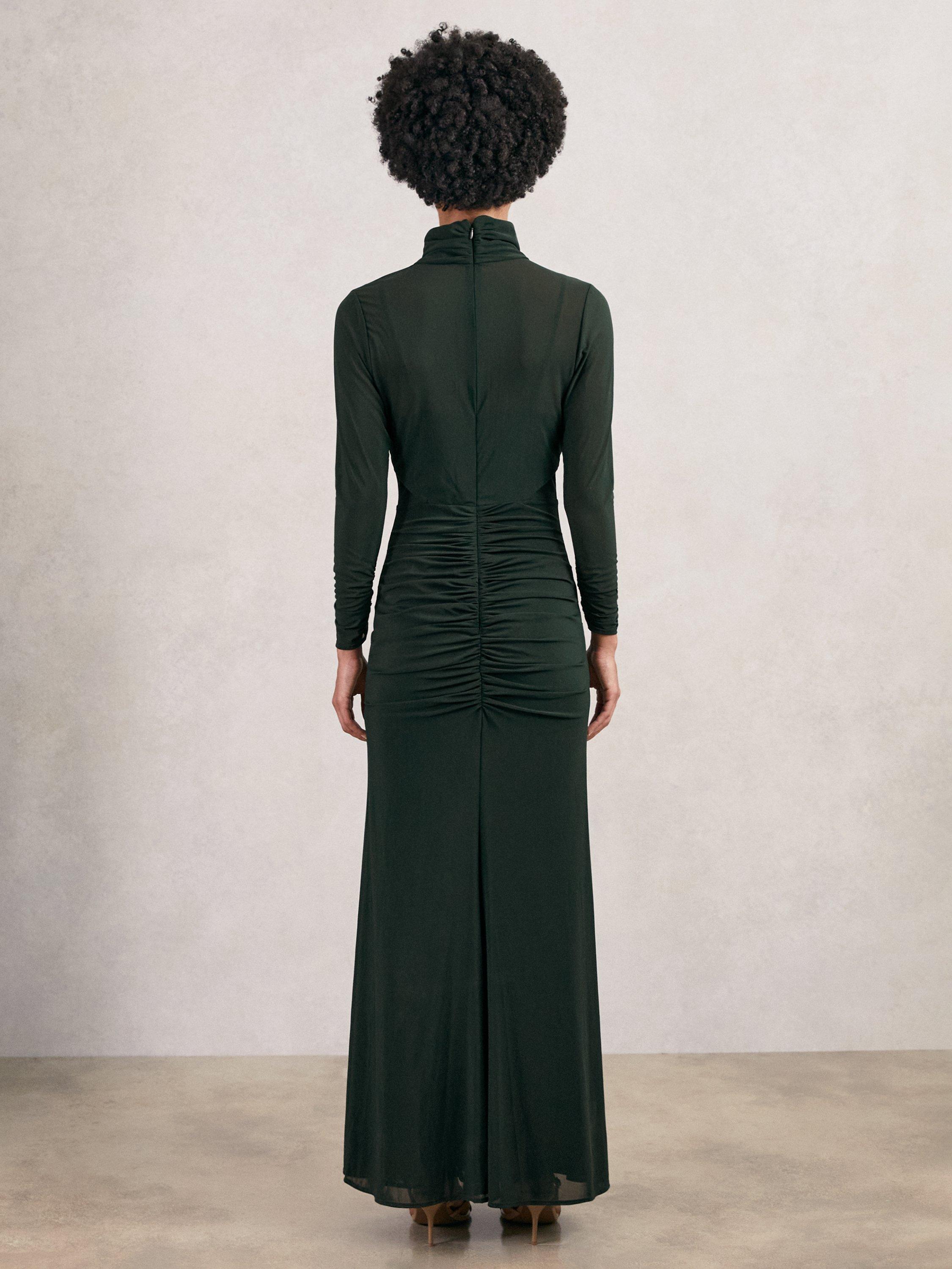 Product image 2 of 5, which shows Reiss Dannie Ruched Maxi Dress, Dark Green, 6