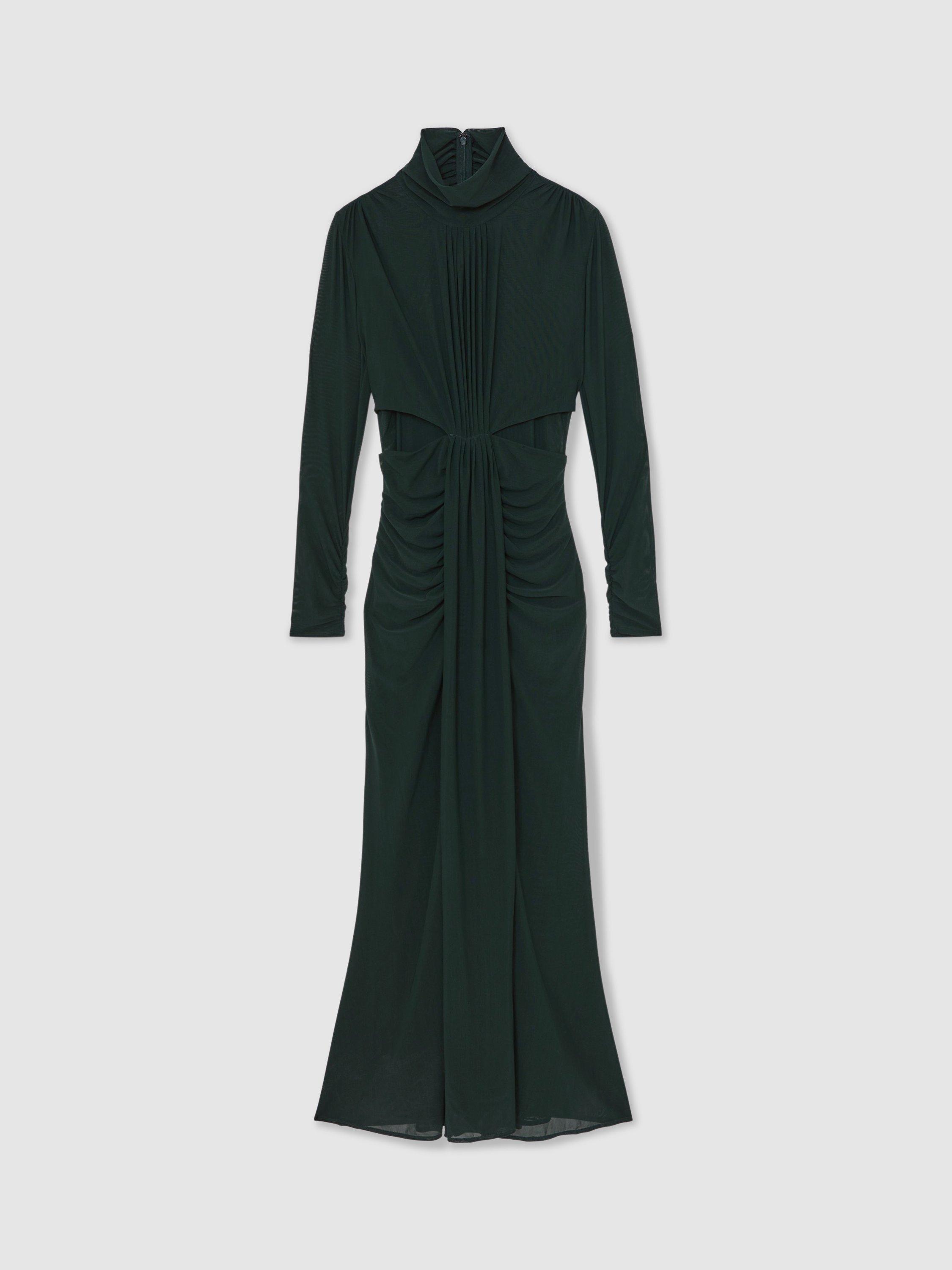 Product image 3 of 5, which shows Reiss Dannie Ruched Maxi Dress, Dark Green, 6