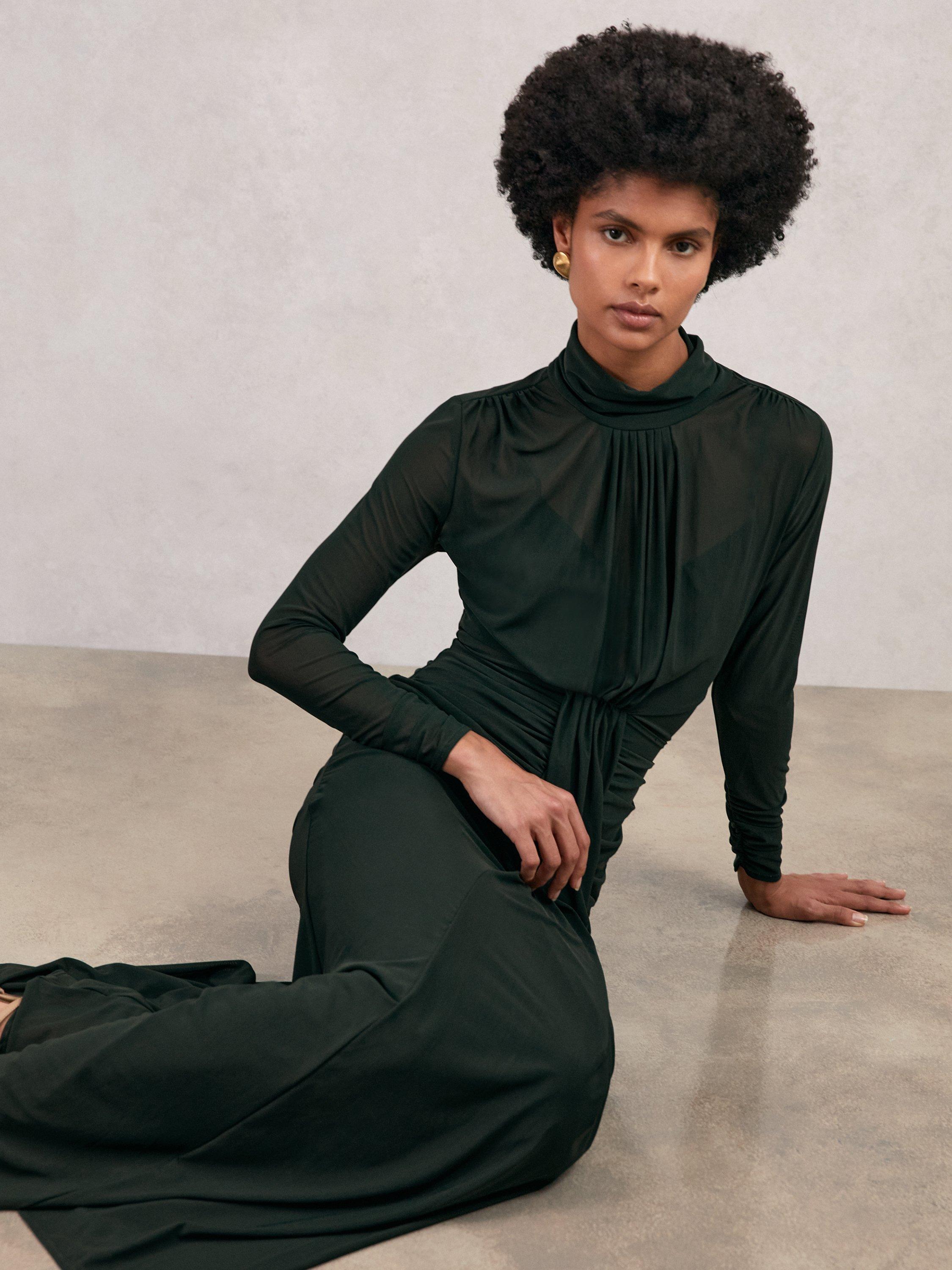 Product image 5 of 5, which shows Reiss Dannie Ruched Maxi Dress, Dark Green, 6