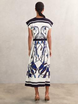 Reiss Gemma Scarf Print Midi Dress, Blue/Brown - view 2, Blue/Brown