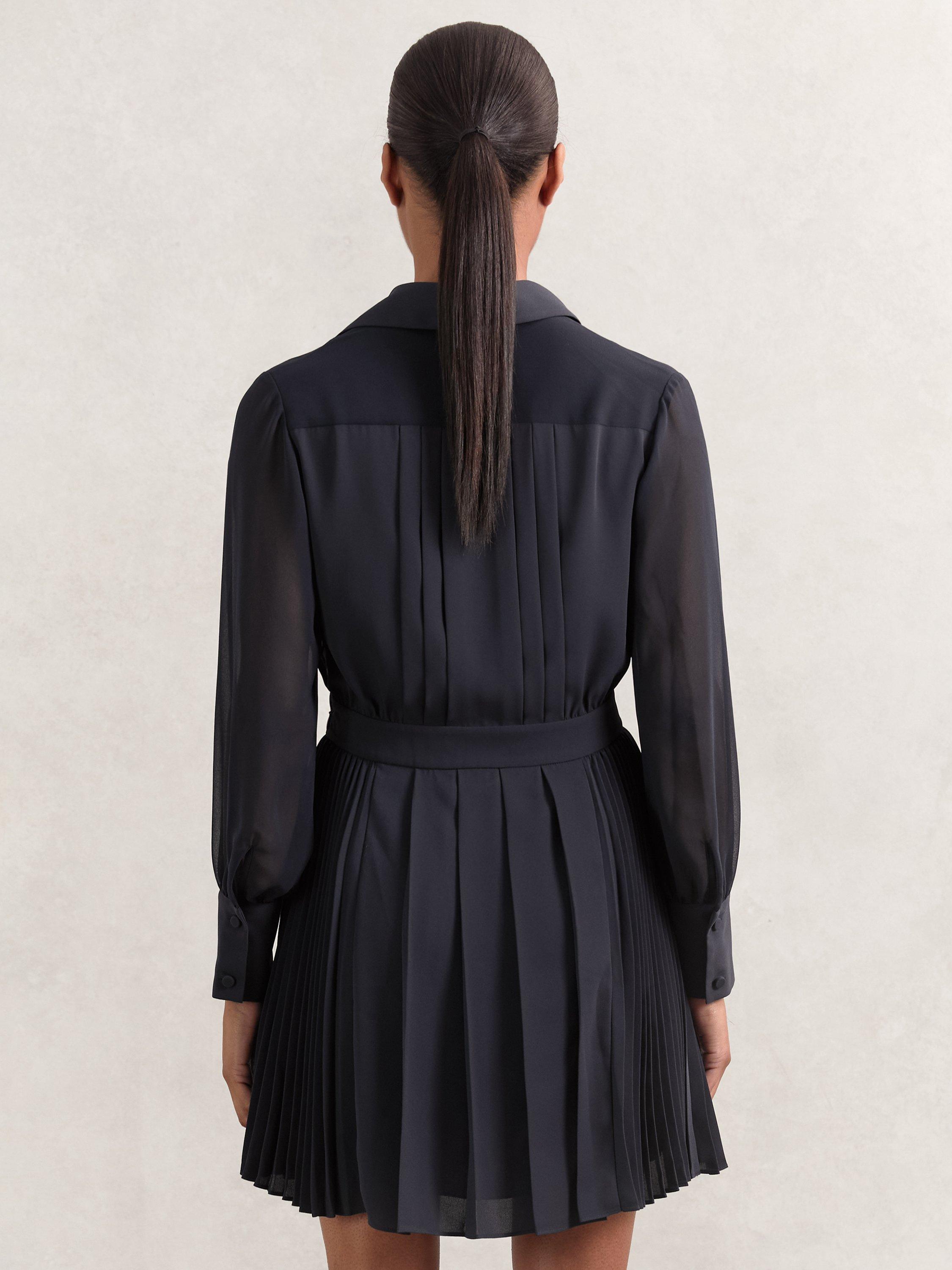 Product image 2 of 5, which shows Reiss Giselle Pleat Flippy Mini Dress, Navy, 12