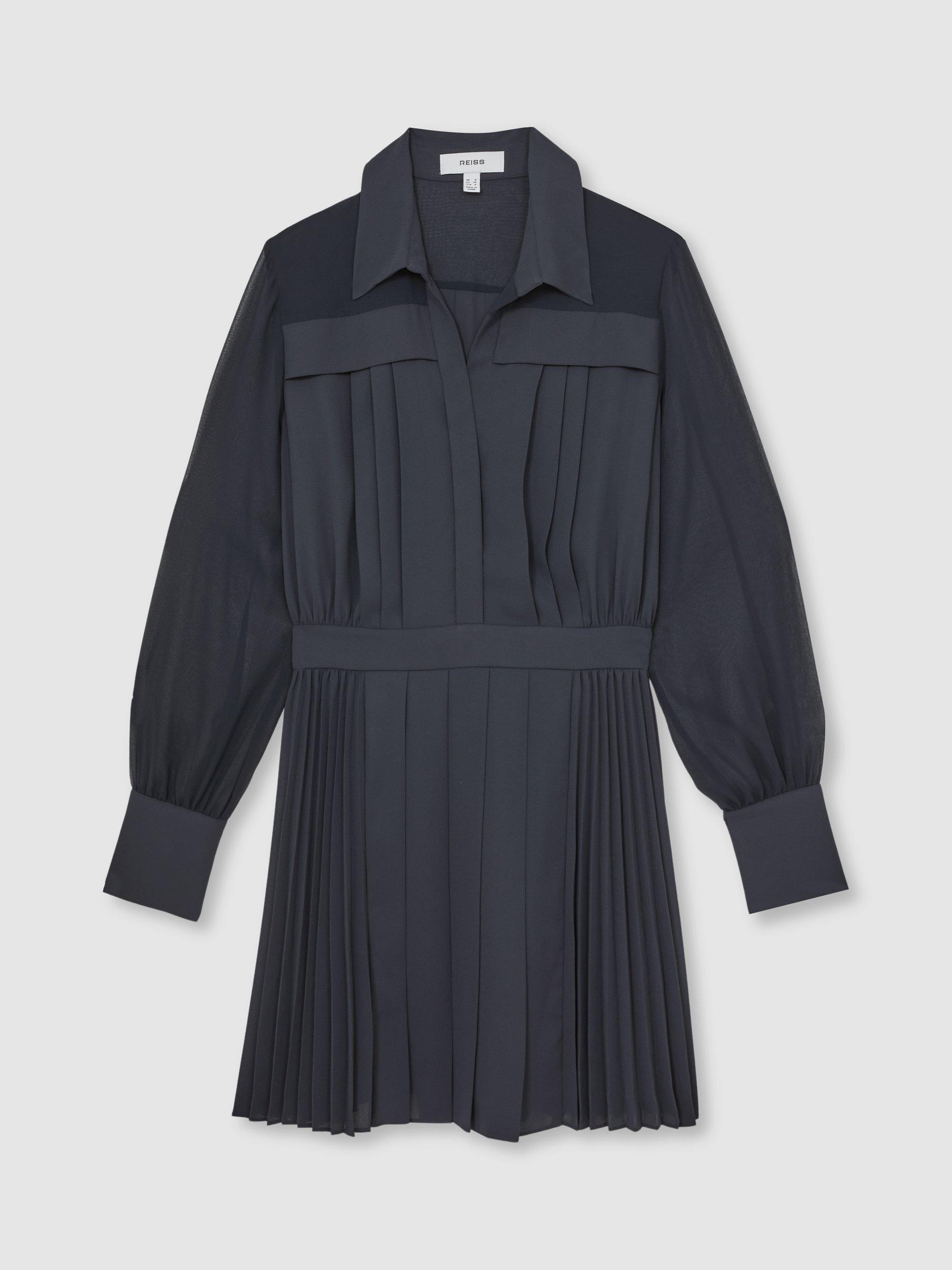 Product image 3 of 5, which shows Reiss Giselle Pleat Flippy Mini Dress, Navy, 12