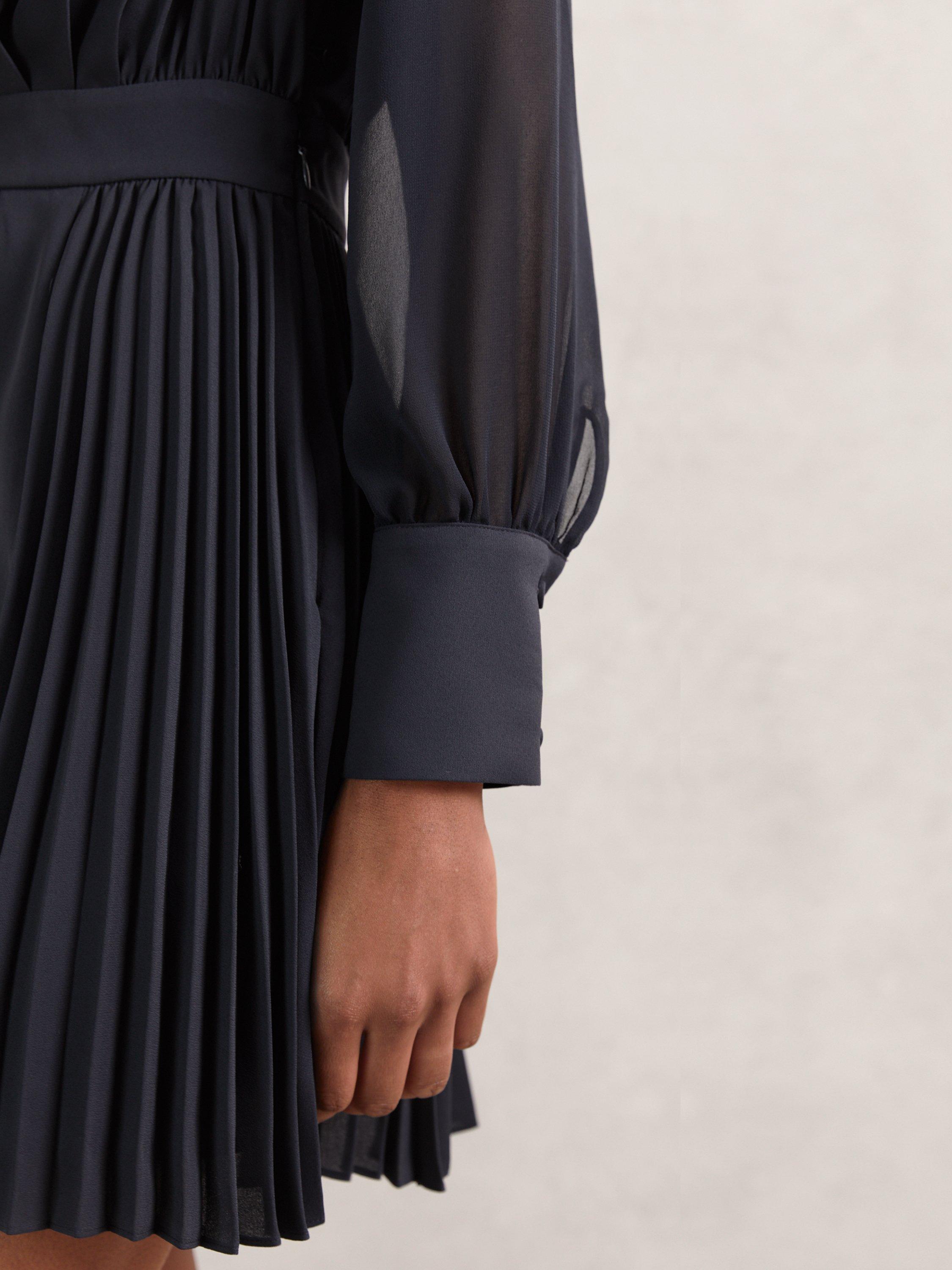 Product image 5 of 5, which shows Reiss Giselle Pleat Flippy Mini Dress, Navy, 12