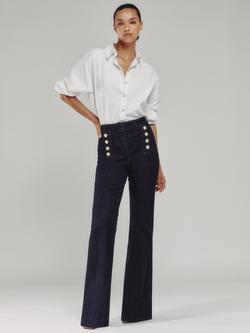 Reiss Athena Button Detail Flared Jeans, Dark Blue, Dark Blue