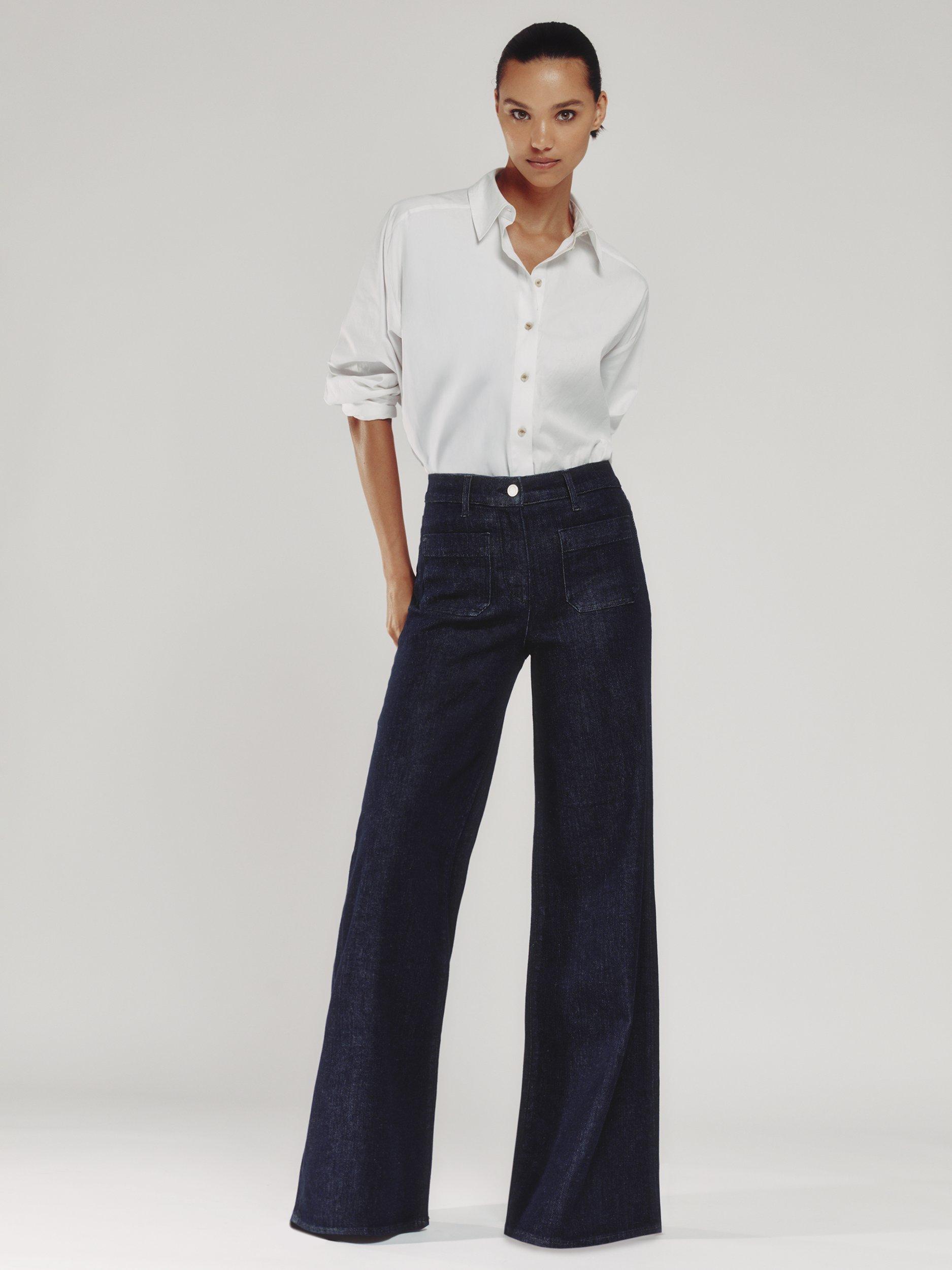 Product image 1 of 5, which shows Reiss Bella Wide Leg Jeans, Dark Blue, 25R