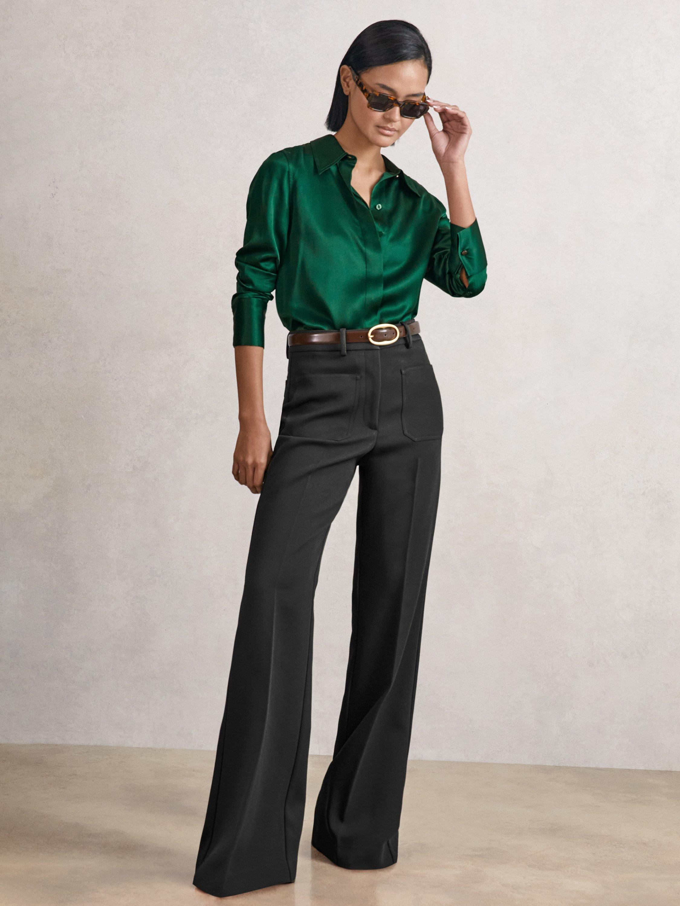 Product image 4 of 5, which shows Reiss Ameira Pure Silk Shirt, Green, 14