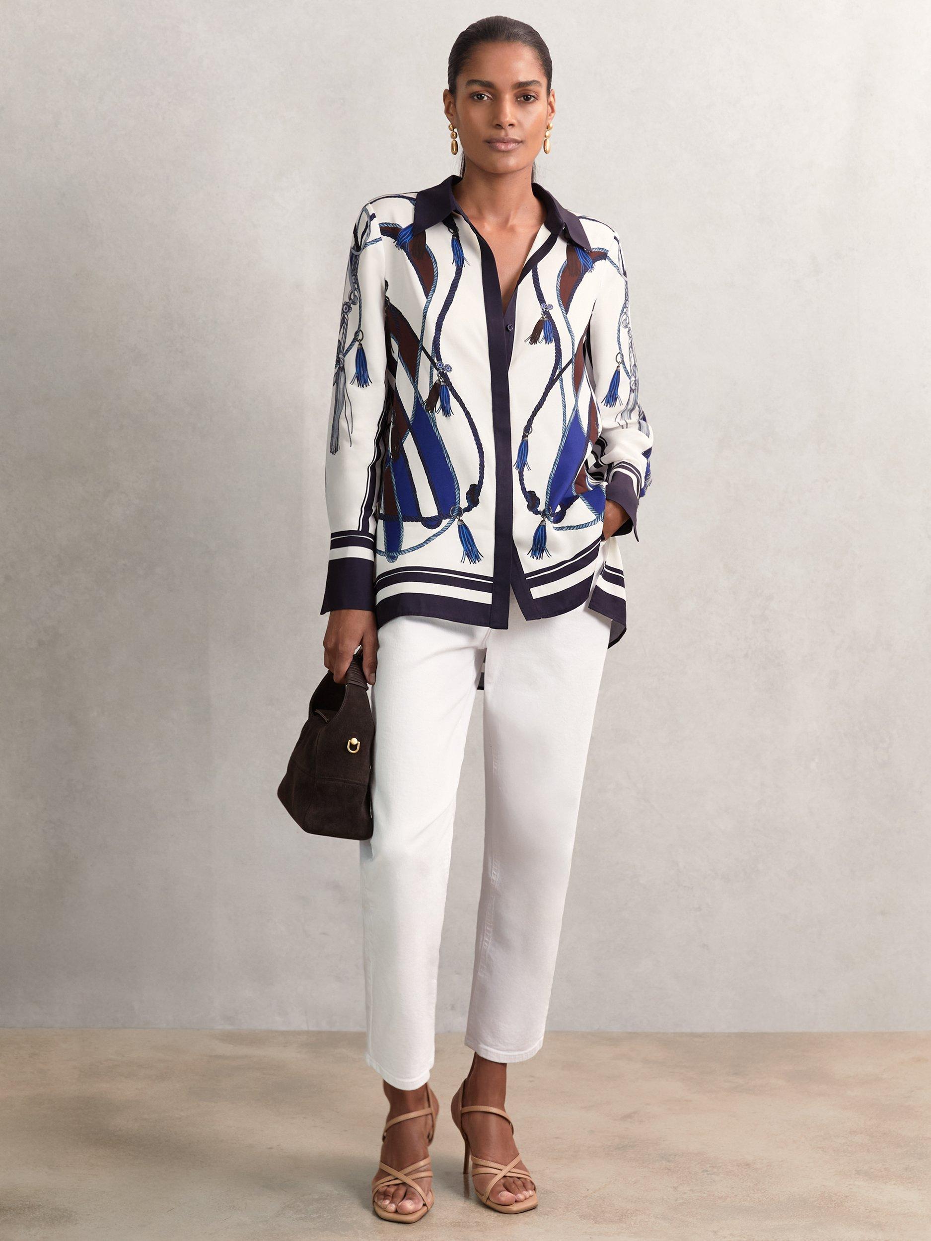 Product image 1 of 5, which shows Reiss Isla Scarf Print Shirt, Navy, 6