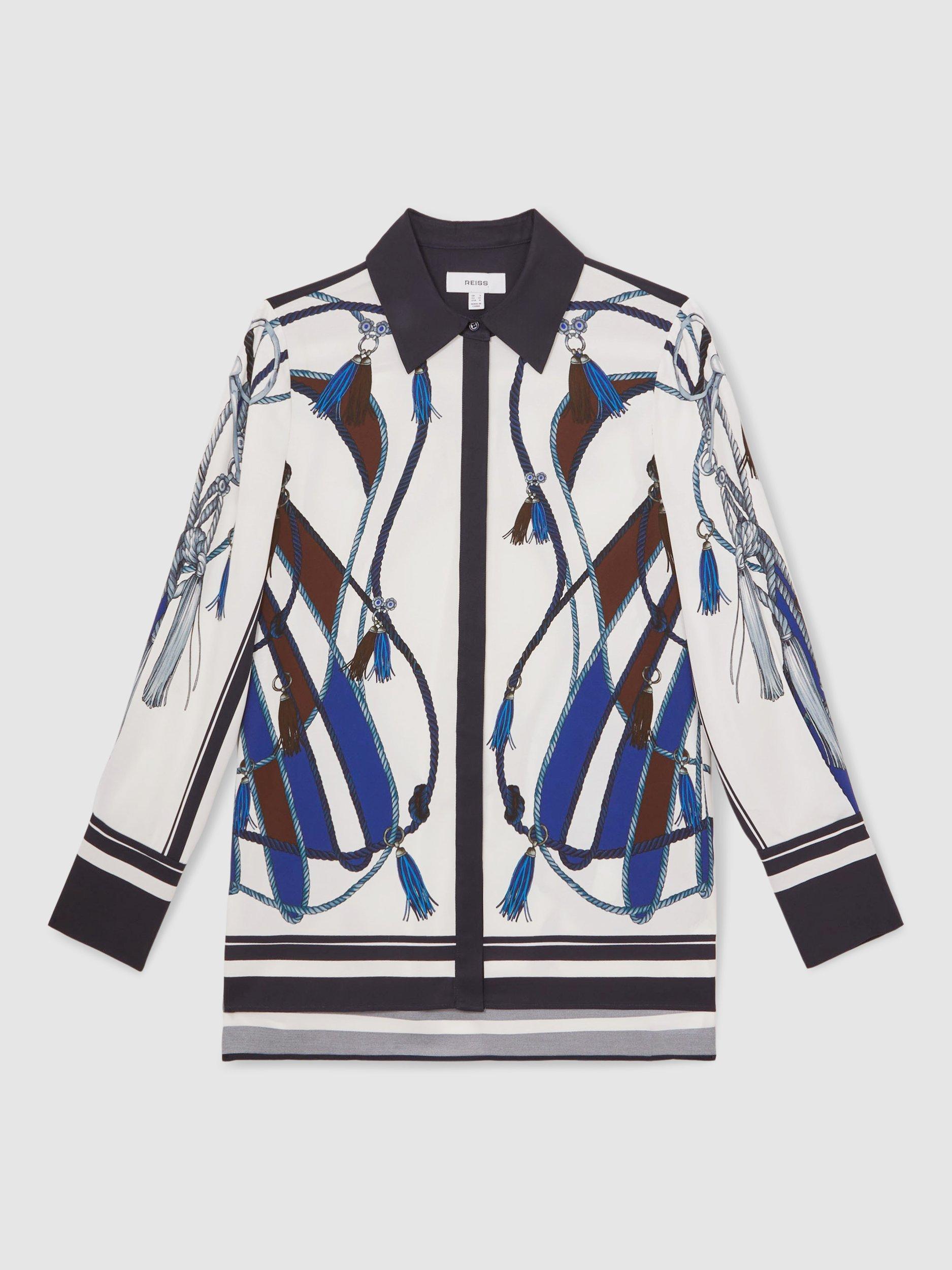 Product image 3 of 5, which shows Reiss Isla Scarf Print Shirt, Navy, 6