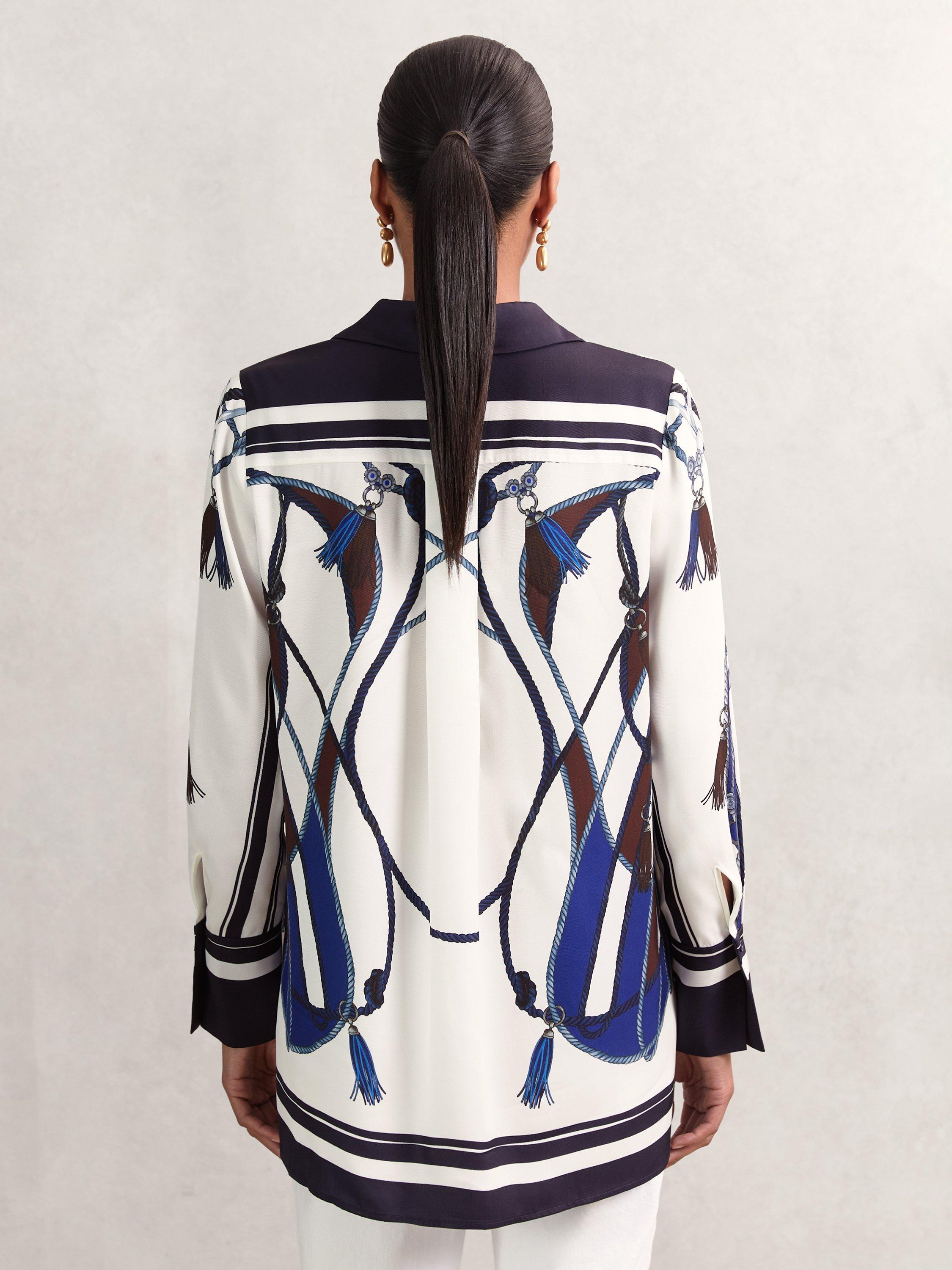 Product image 5 of 5, which shows Reiss Isla Scarf Print Shirt, Navy, 6