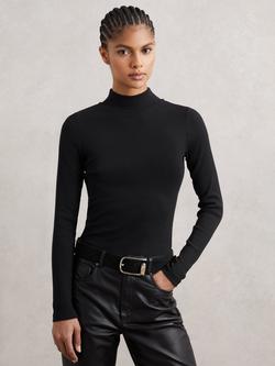 Reiss Polly Ribbed Funnel Neck Top, Black