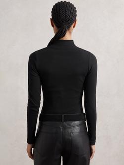 Reiss Polly Ribbed Funnel Neck Top - view 2, Black