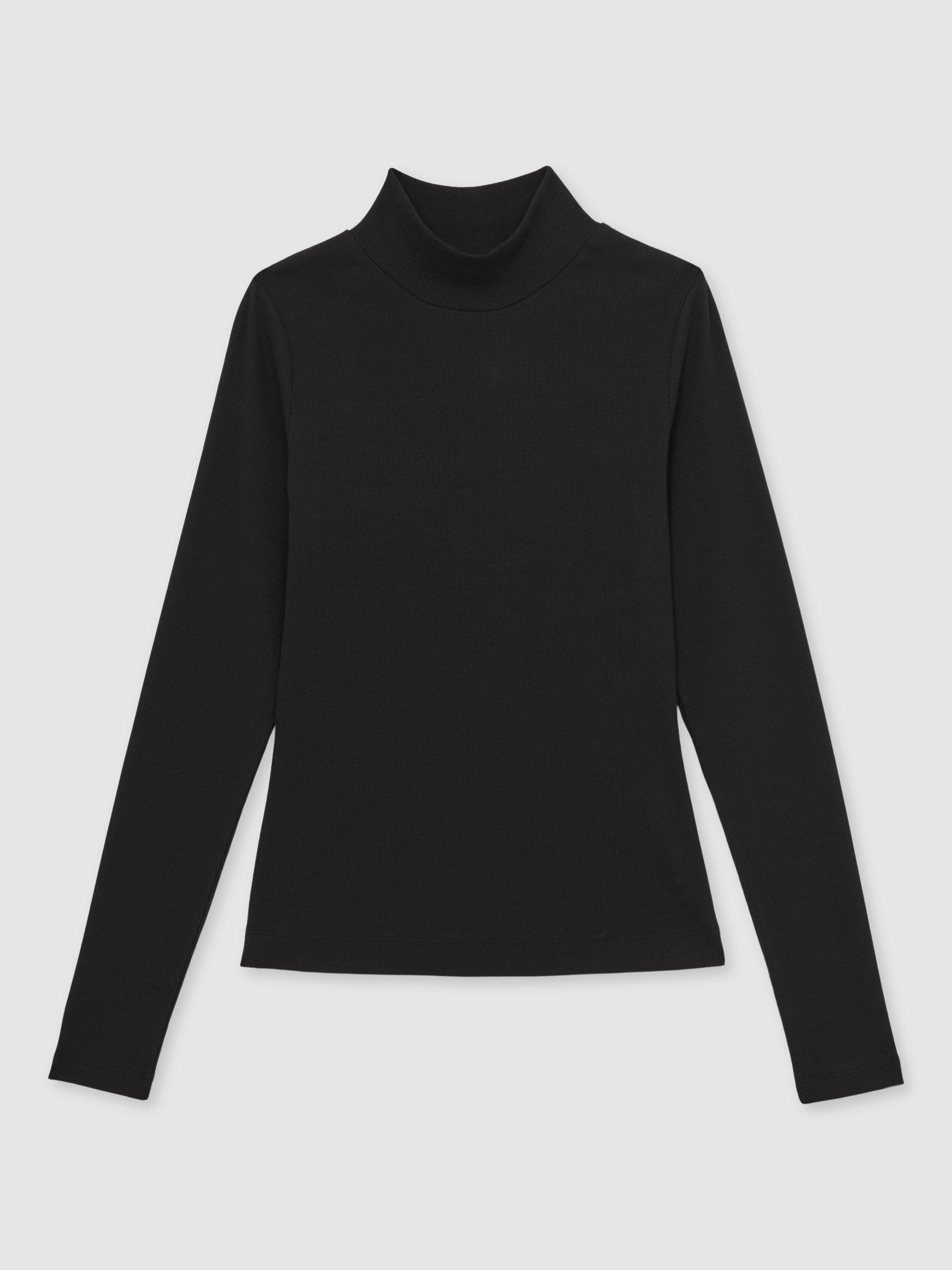 Product image 3 of 5, which shows Reiss Polly Ribbed Funnel Neck Top, Black, XS