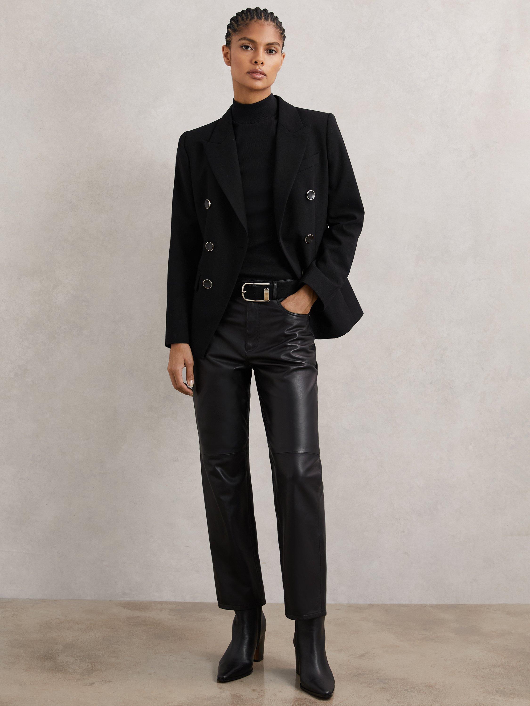 Product image 5 of 5, which shows Reiss Polly Ribbed Funnel Neck Top, Black, XS