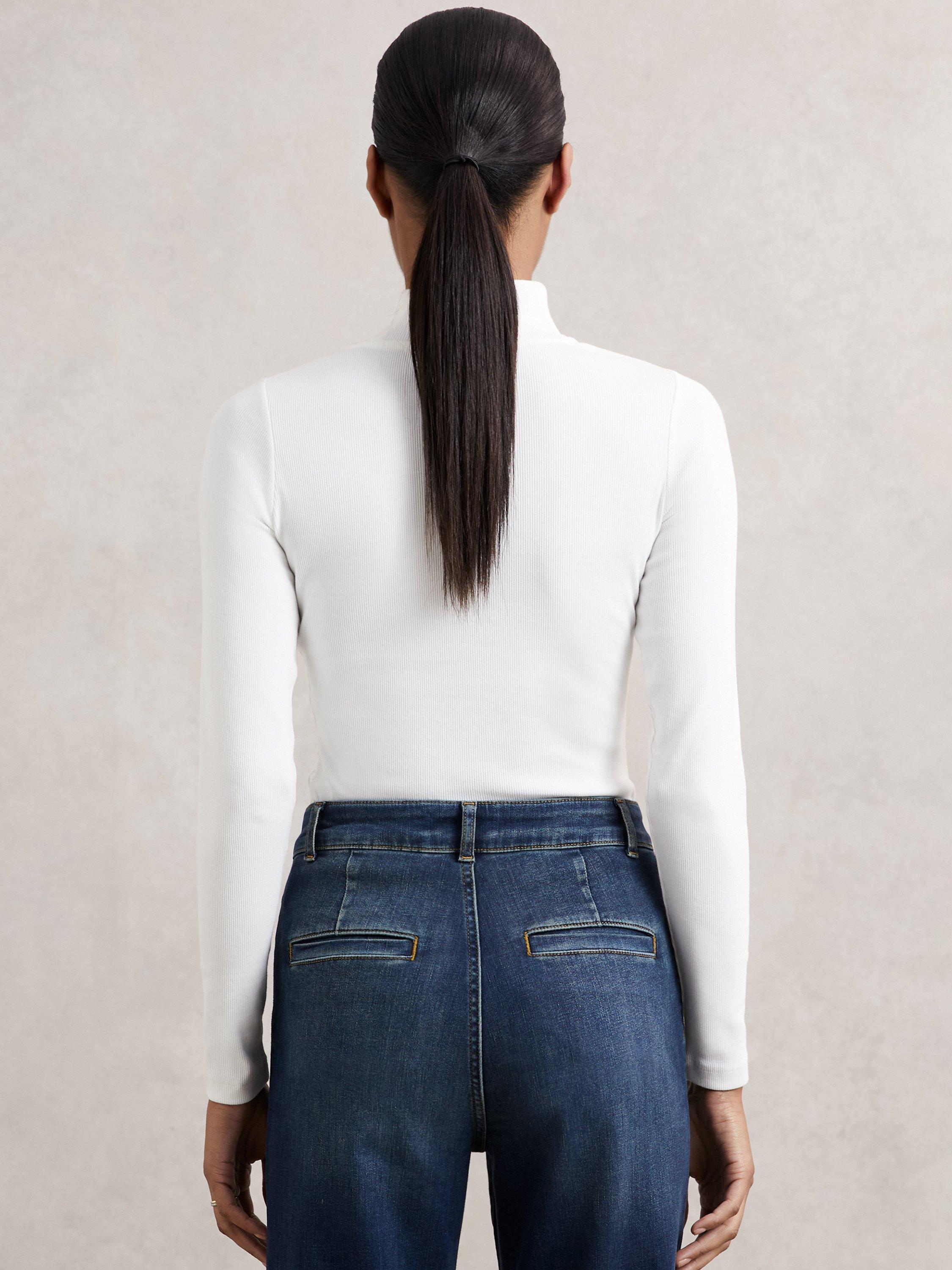 Product image 2 of 5, which shows Reiss Polly Ribbed Funnel Neck Top, White, XS