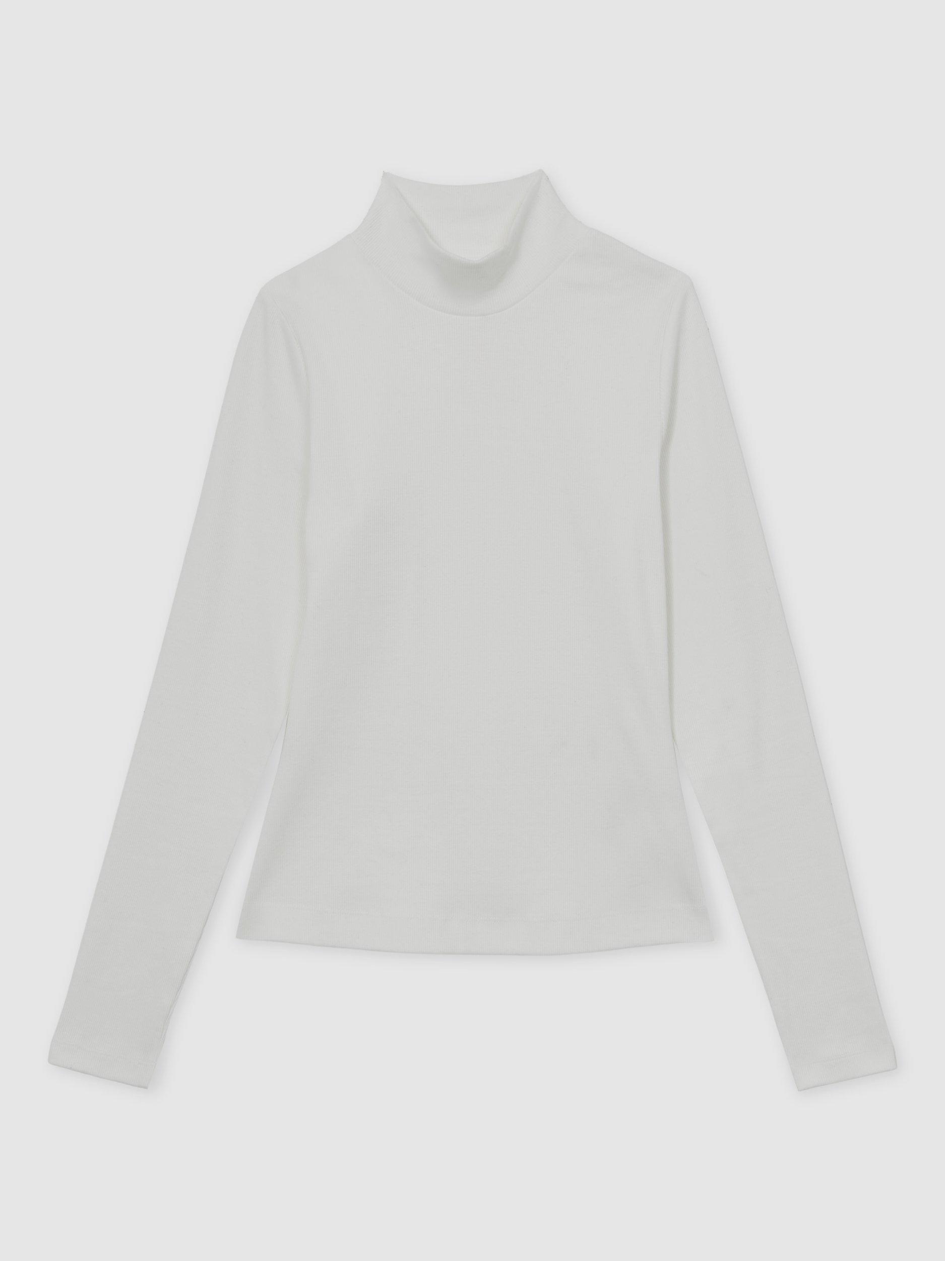 Product image 3 of 5, which shows Reiss Polly Ribbed Funnel Neck Top, White, XS